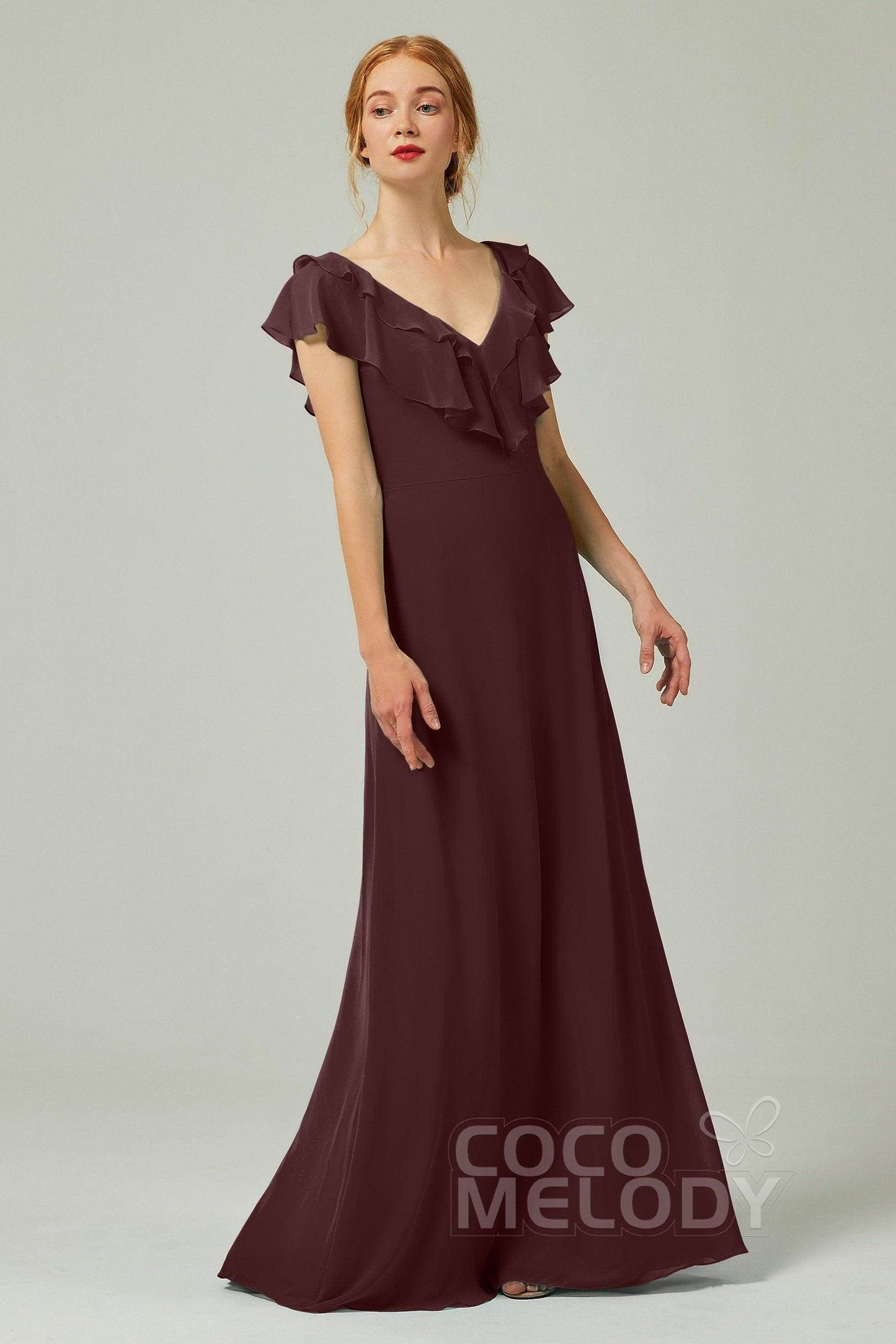 A-Line Floor Length Chiffon Bridesmaid Dress CB0323 - COCOMELODY