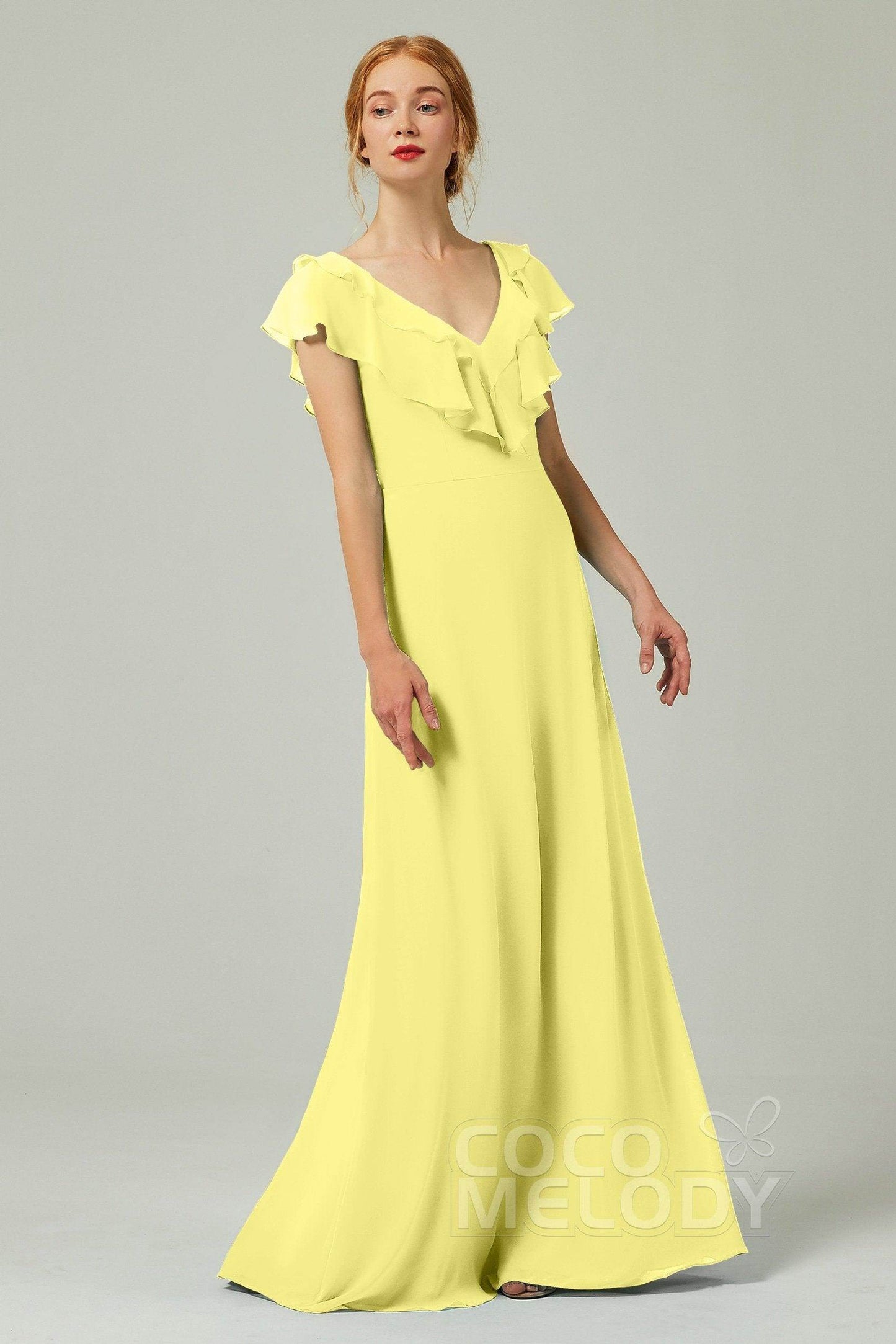 A-Line Floor Length Chiffon Bridesmaid Dress CB0323 - COCOMELODY