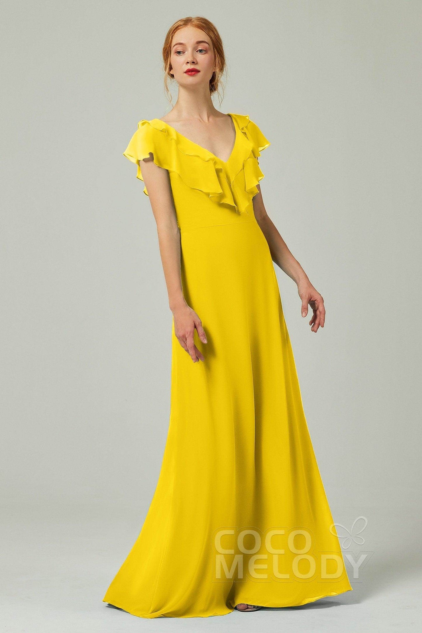 A-Line Floor Length Chiffon Bridesmaid Dress CB0323 - COCOMELODY