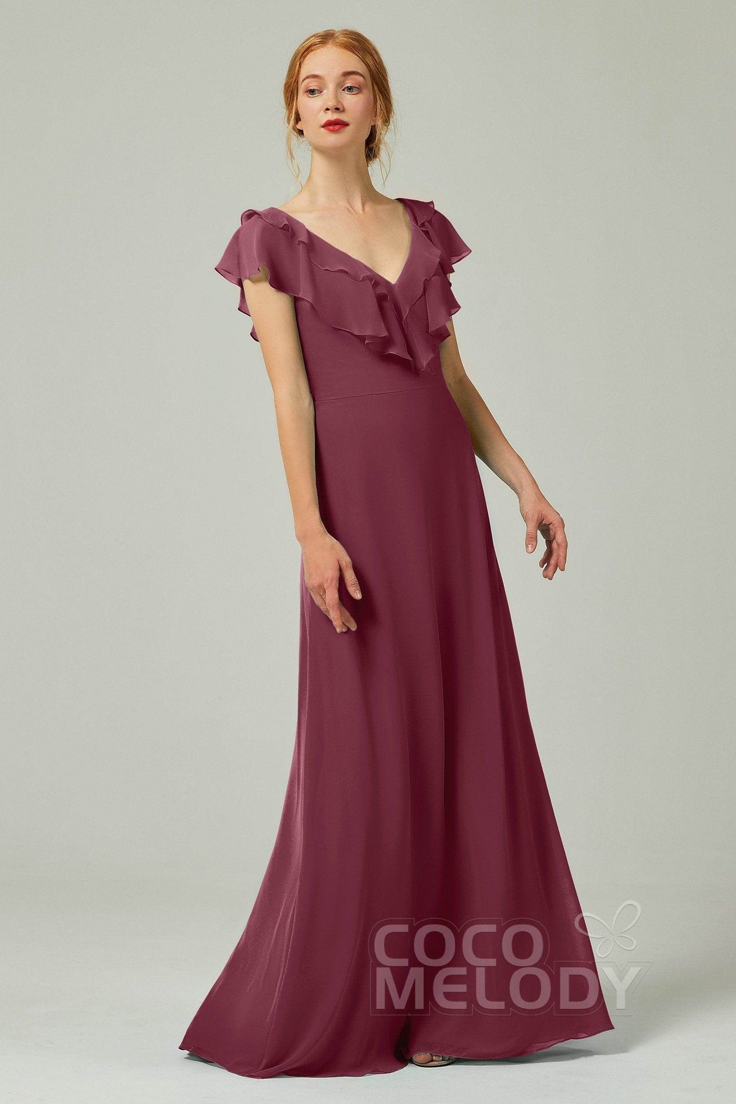 A-Line Floor Length Chiffon Bridesmaid Dress CB0323 - COCOMELODY