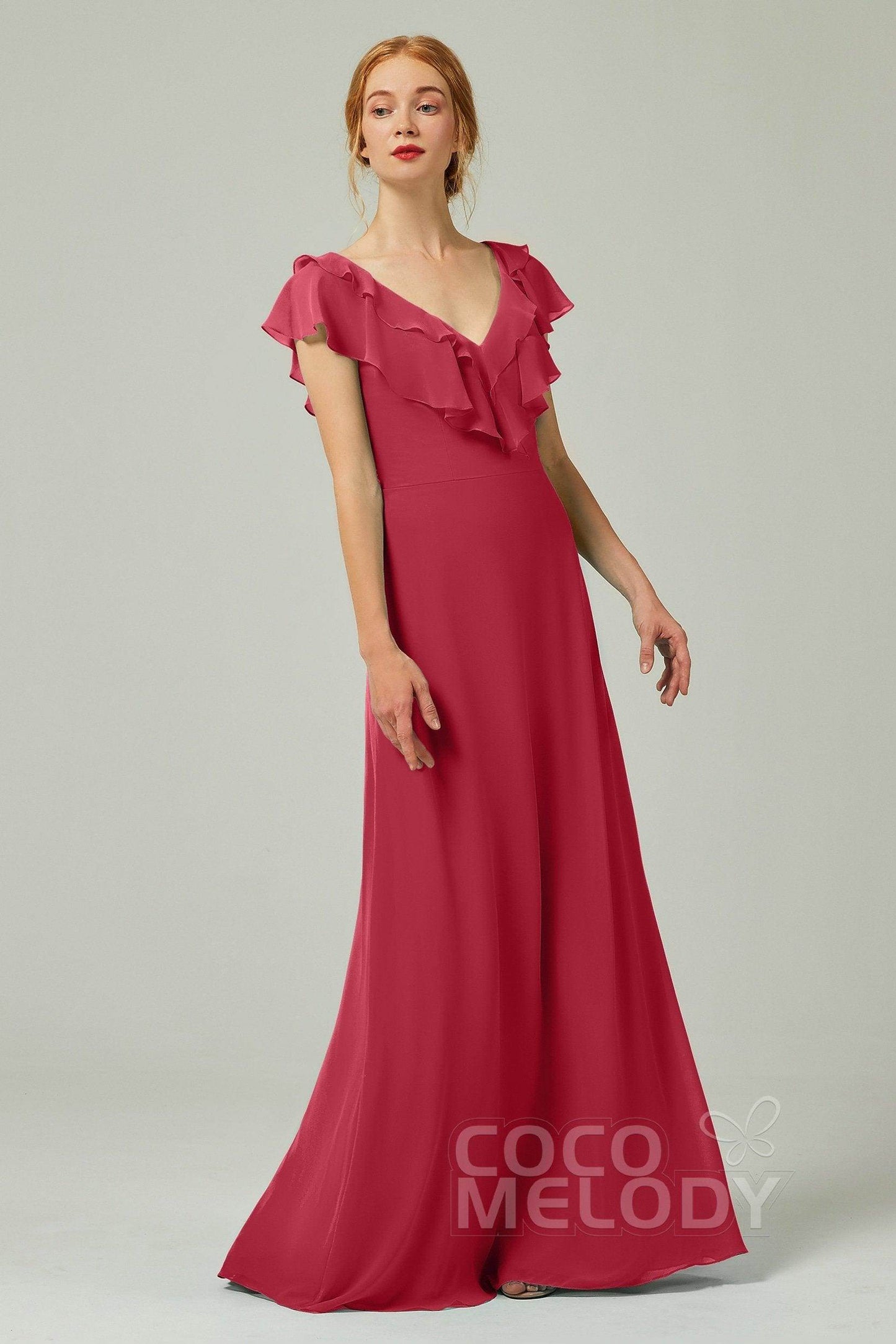 A-Line Floor Length Chiffon Bridesmaid Dress CB0323 - COCOMELODY