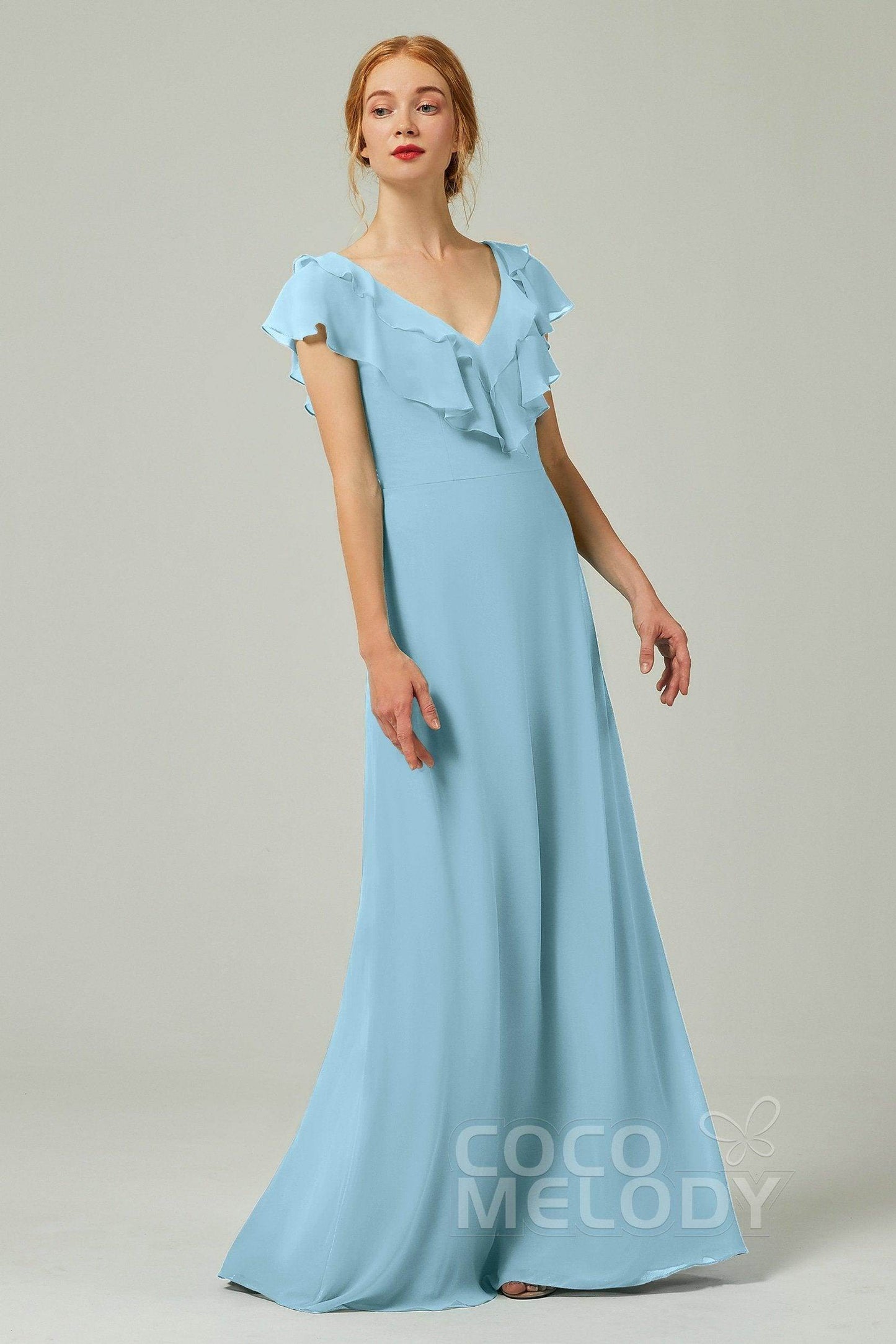 A-Line Floor Length Chiffon Bridesmaid Dress CB0323 - COCOMELODY