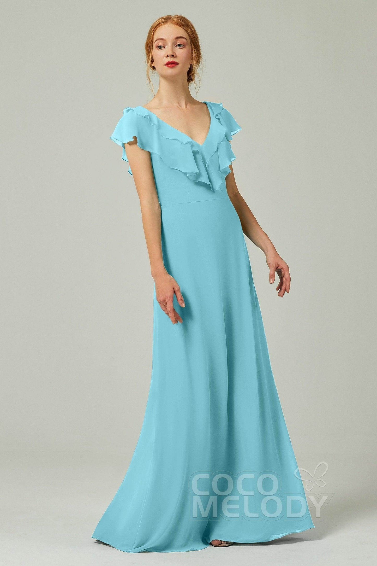 A-Line Floor Length Chiffon Bridesmaid Dress CB0323 - COCOMELODY