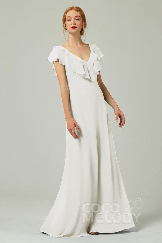 A-Line Floor Length Chiffon Bridesmaid Dress CB0323