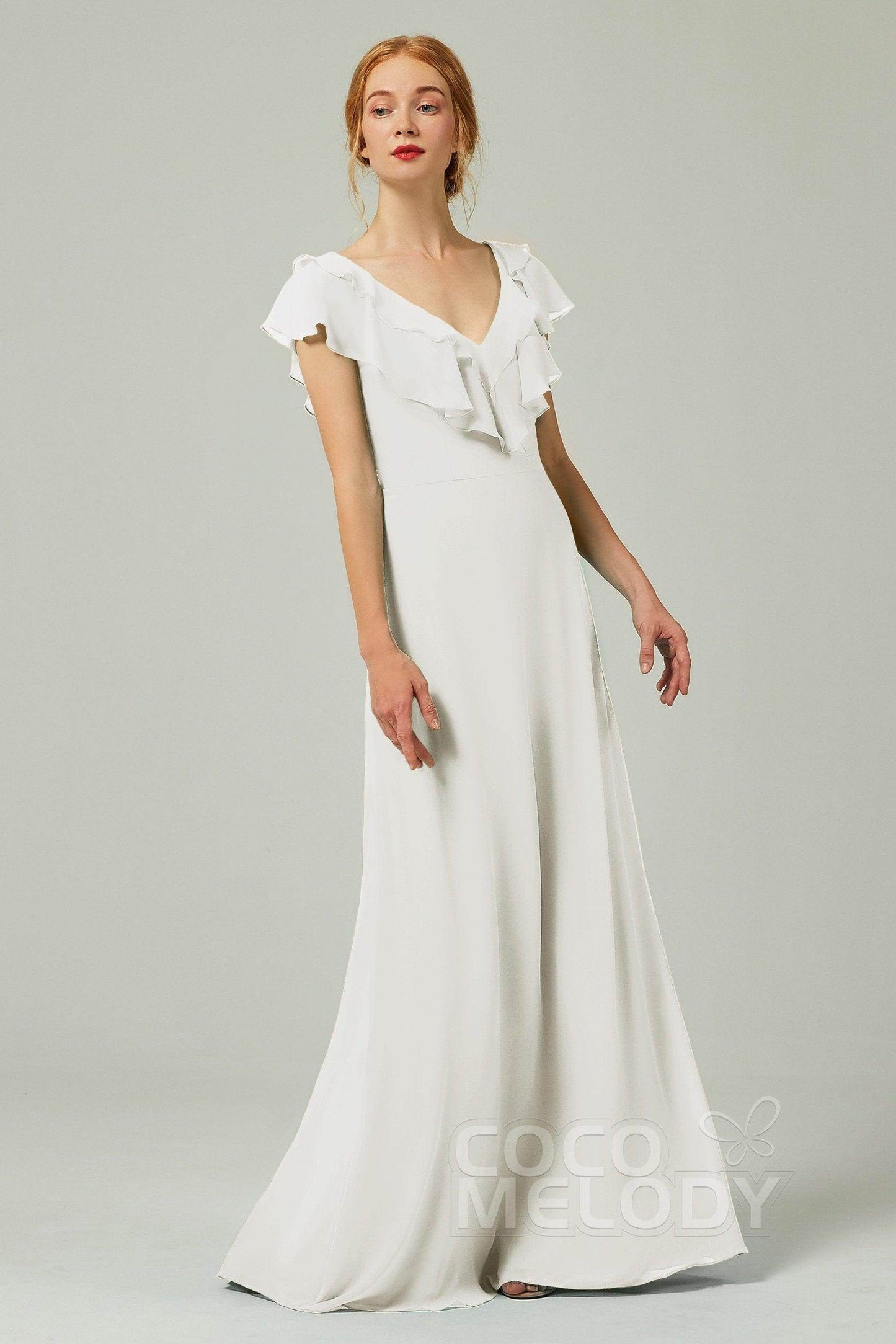 A-Line Floor Length Chiffon Bridesmaid Dress CB0323 - COCOMELODY