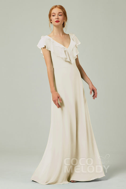 A-Line Floor Length Chiffon Bridesmaid Dress CB0323
