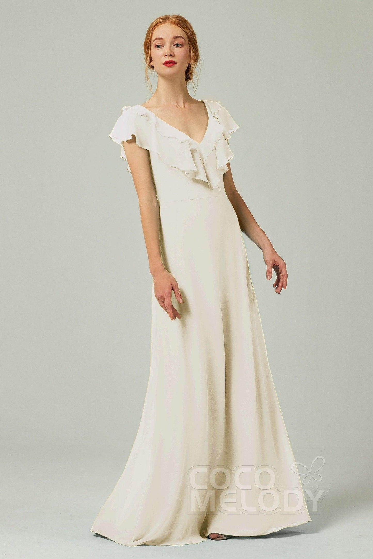 A-Line Floor Length Chiffon Bridesmaid Dress CB0323 - COCOMELODY