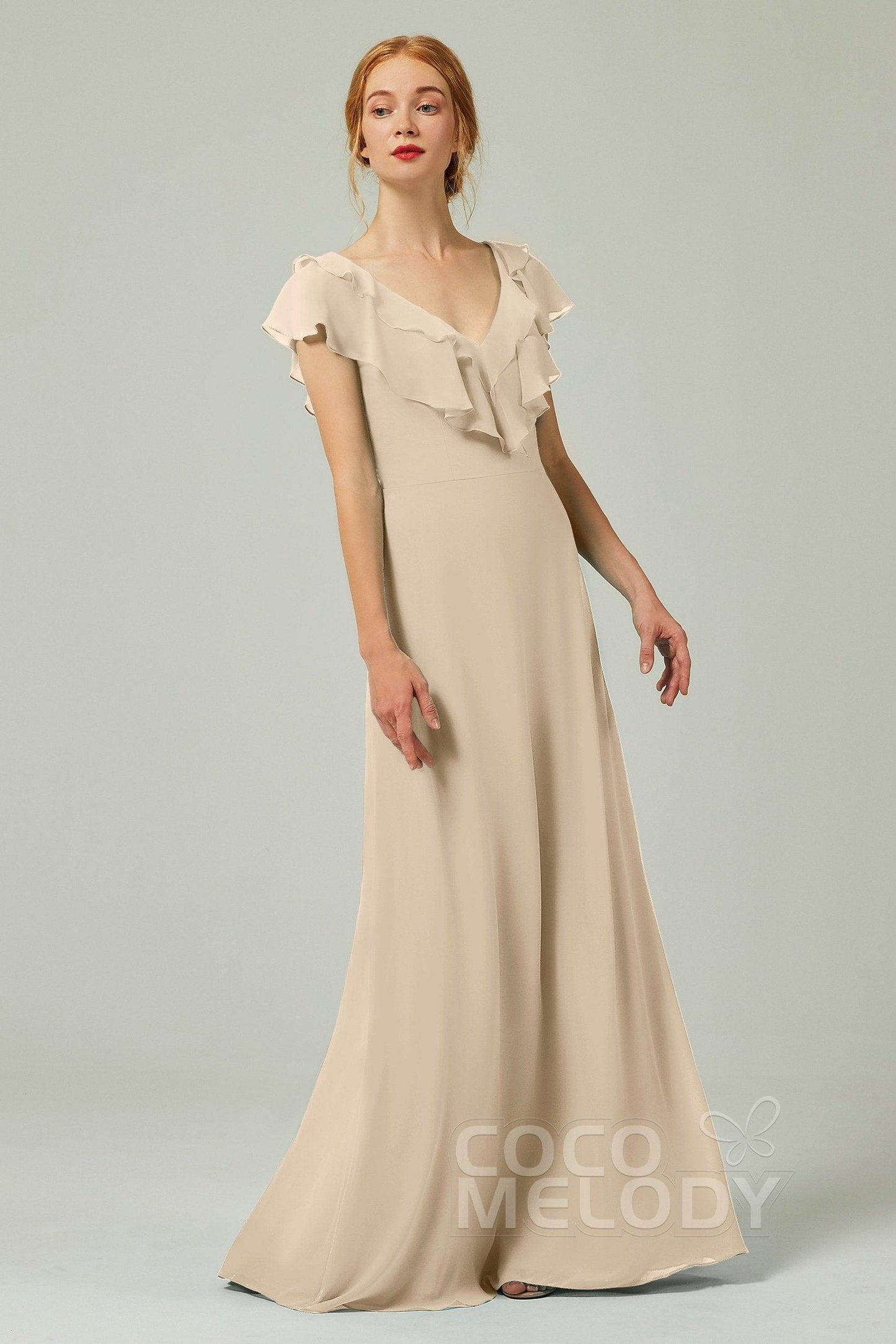 A-Line Floor Length Chiffon Bridesmaid Dress CB0323 - COCOMELODY