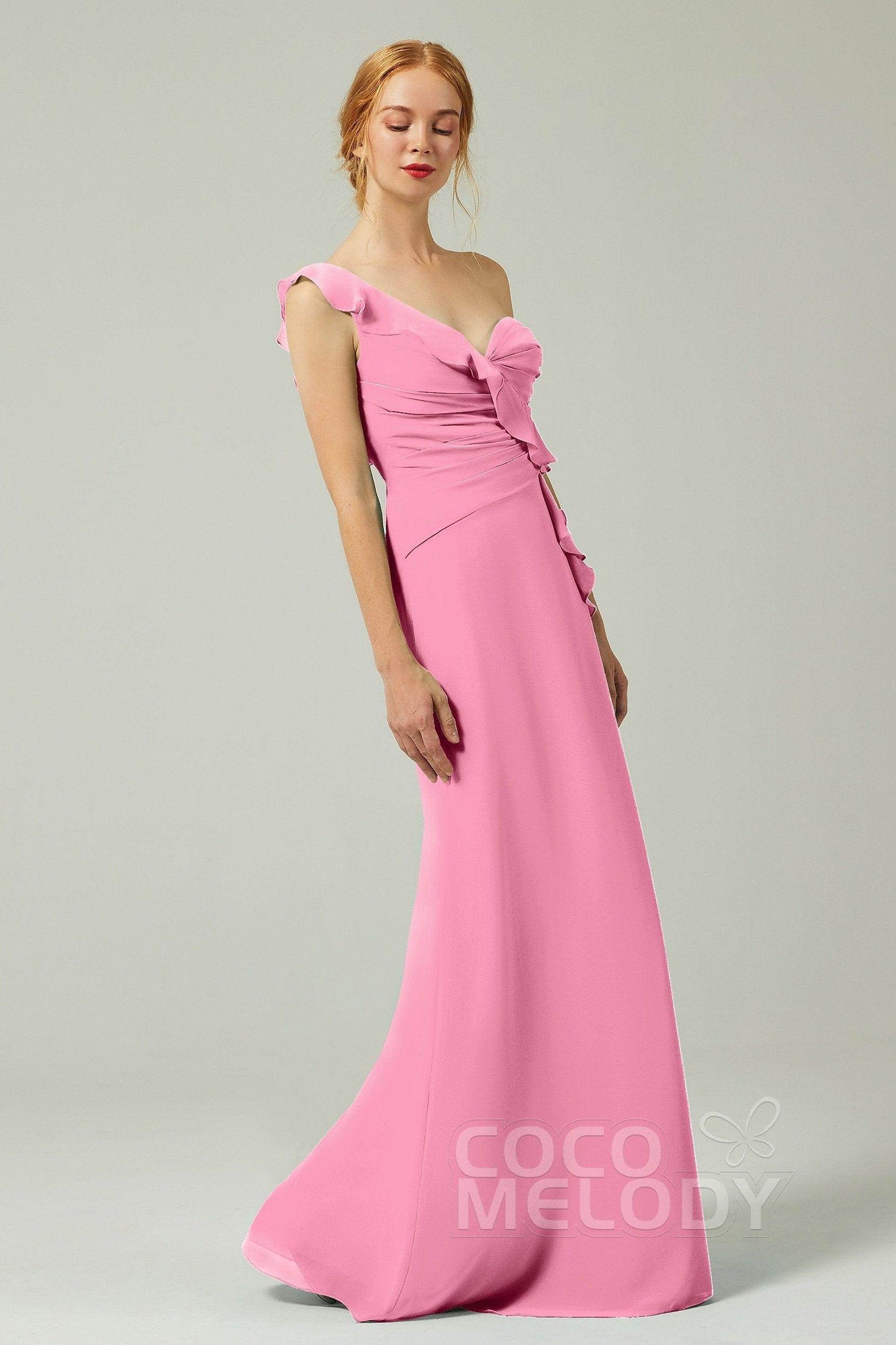 Sheath-Column Floor Length Chiffon Bridesmaid Dress CB0324 - COCOMELODY