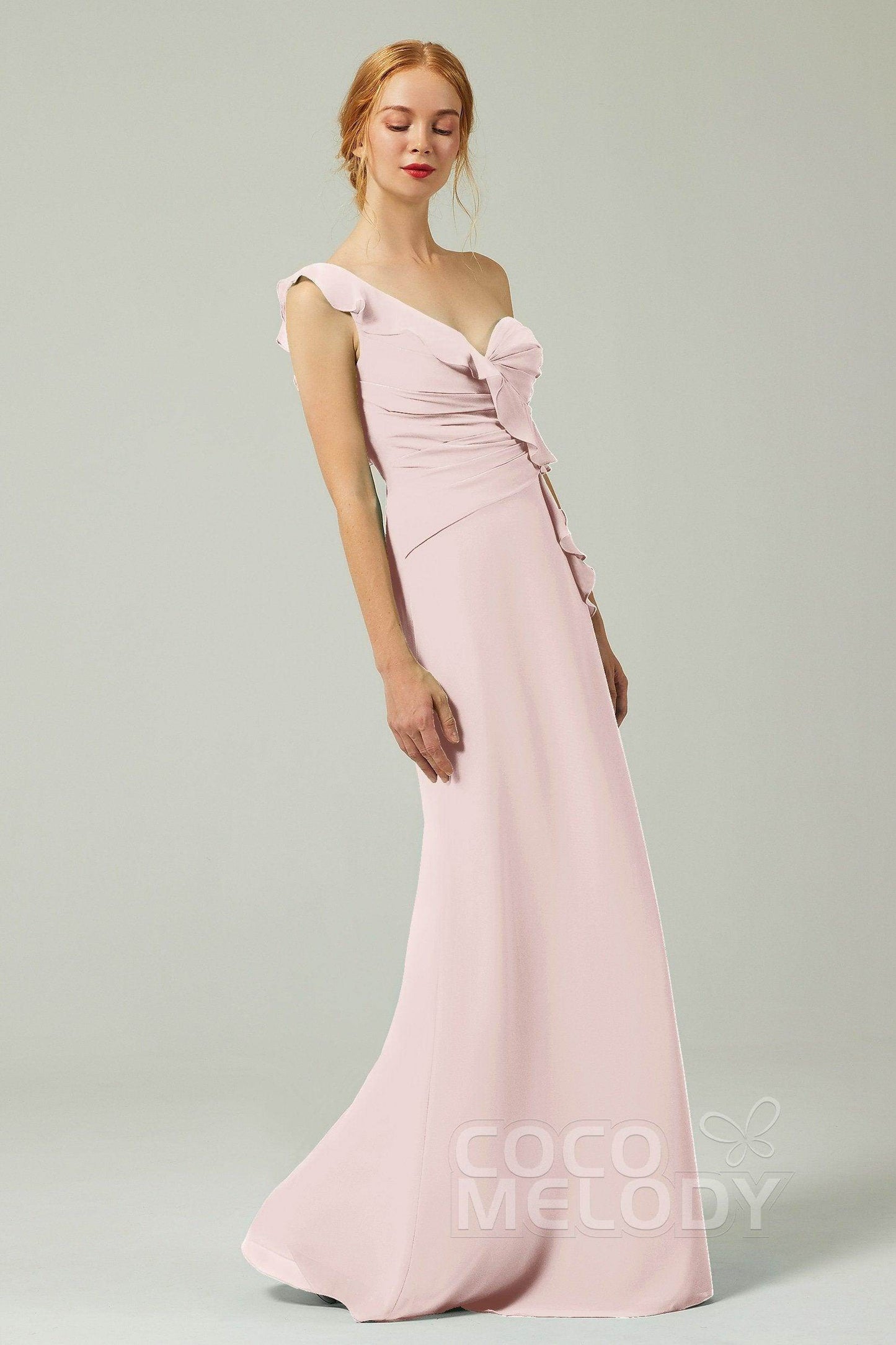 Sheath-Column Floor Length Chiffon Bridesmaid Dress CB0324 - COCOMELODY