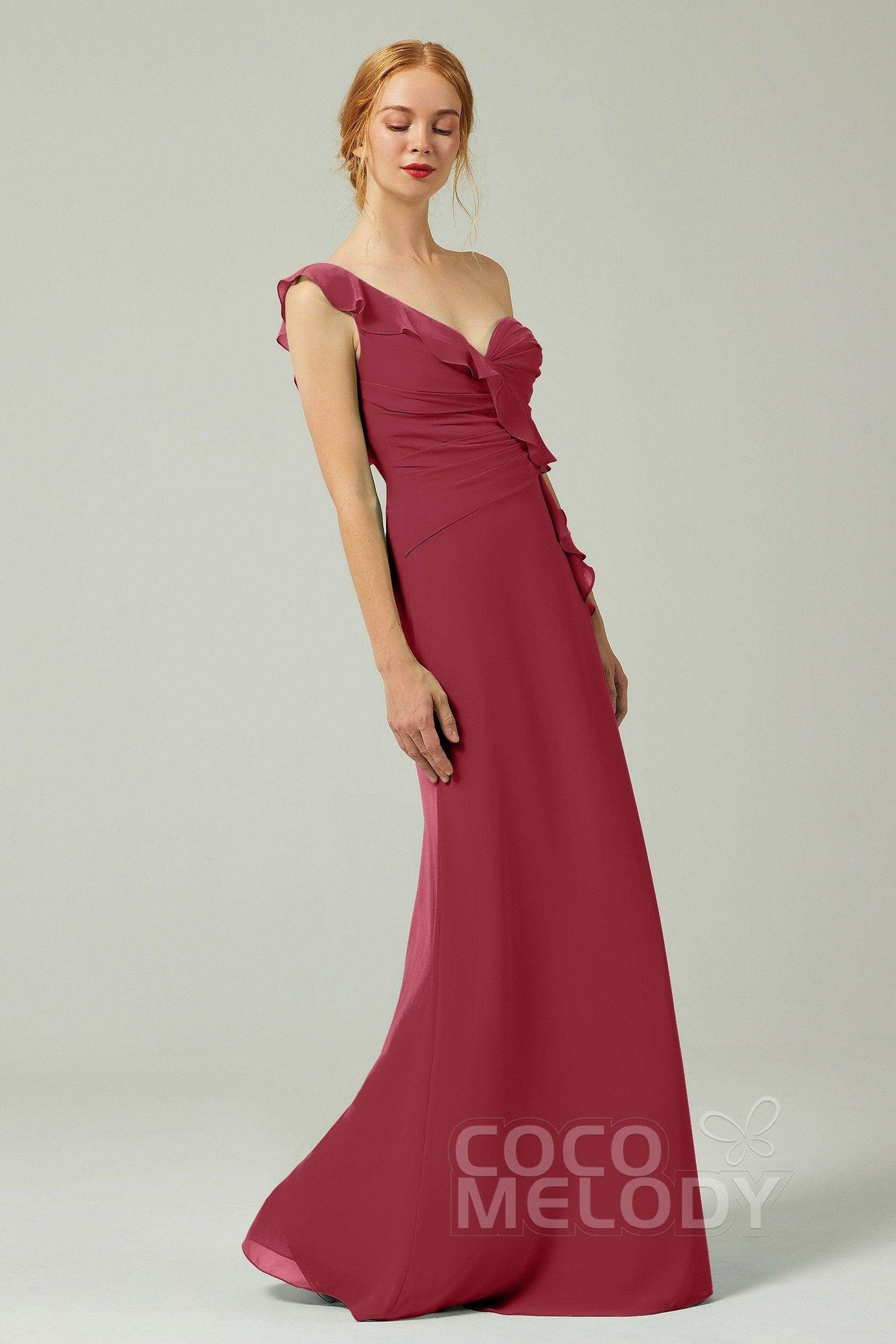Sheath-Column Floor Length Chiffon Bridesmaid Dress CB0324 - COCOMELODY