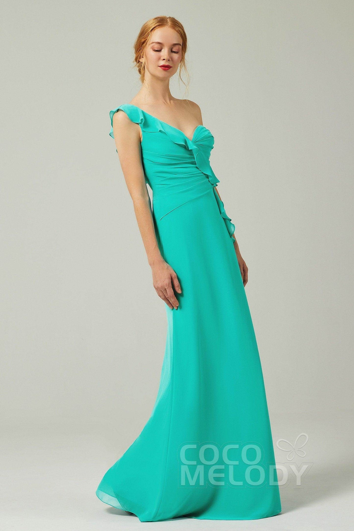 Sheath-Column Floor Length Chiffon Bridesmaid Dress CB0324 - COCOMELODY