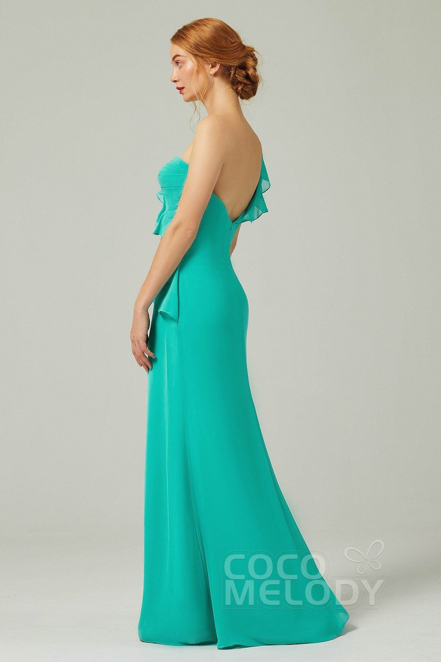 Sheath-Column Floor Length Chiffon Bridesmaid Dress CB0324 - COCOMELODY
