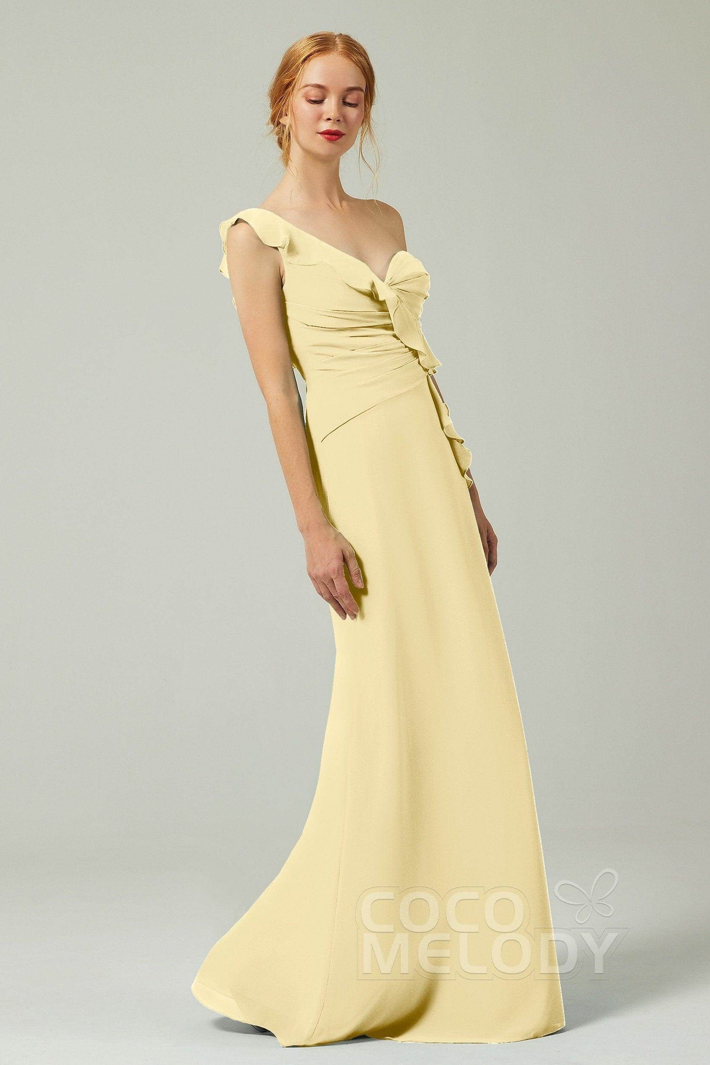 Sheath-Column Floor Length Chiffon Bridesmaid Dress CB0324 - COCOMELODY