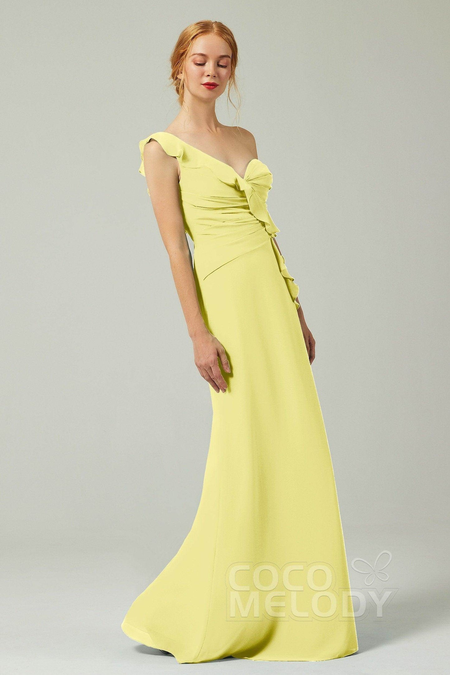 Sheath-Column Floor Length Chiffon Bridesmaid Dress CB0324 - COCOMELODY