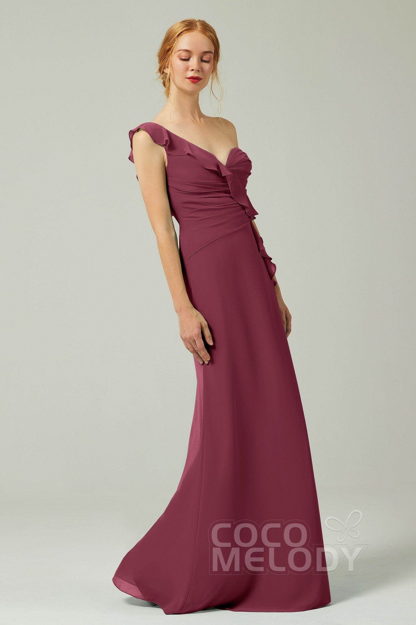 Sheath-Column Floor Length Chiffon Bridesmaid Dress CB0324 - COCOMELODY