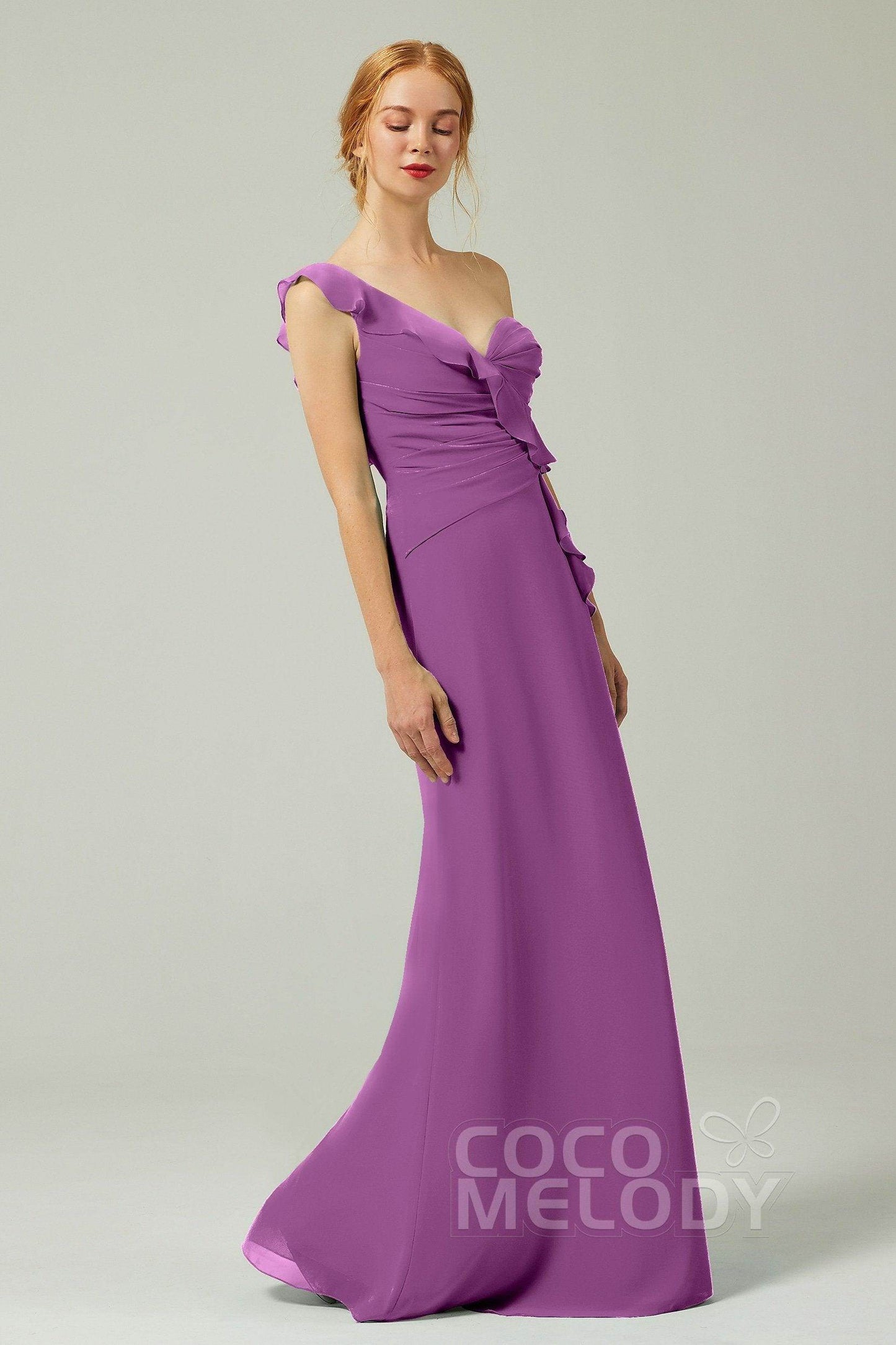Sheath-Column Floor Length Chiffon Bridesmaid Dress CB0324 - COCOMELODY