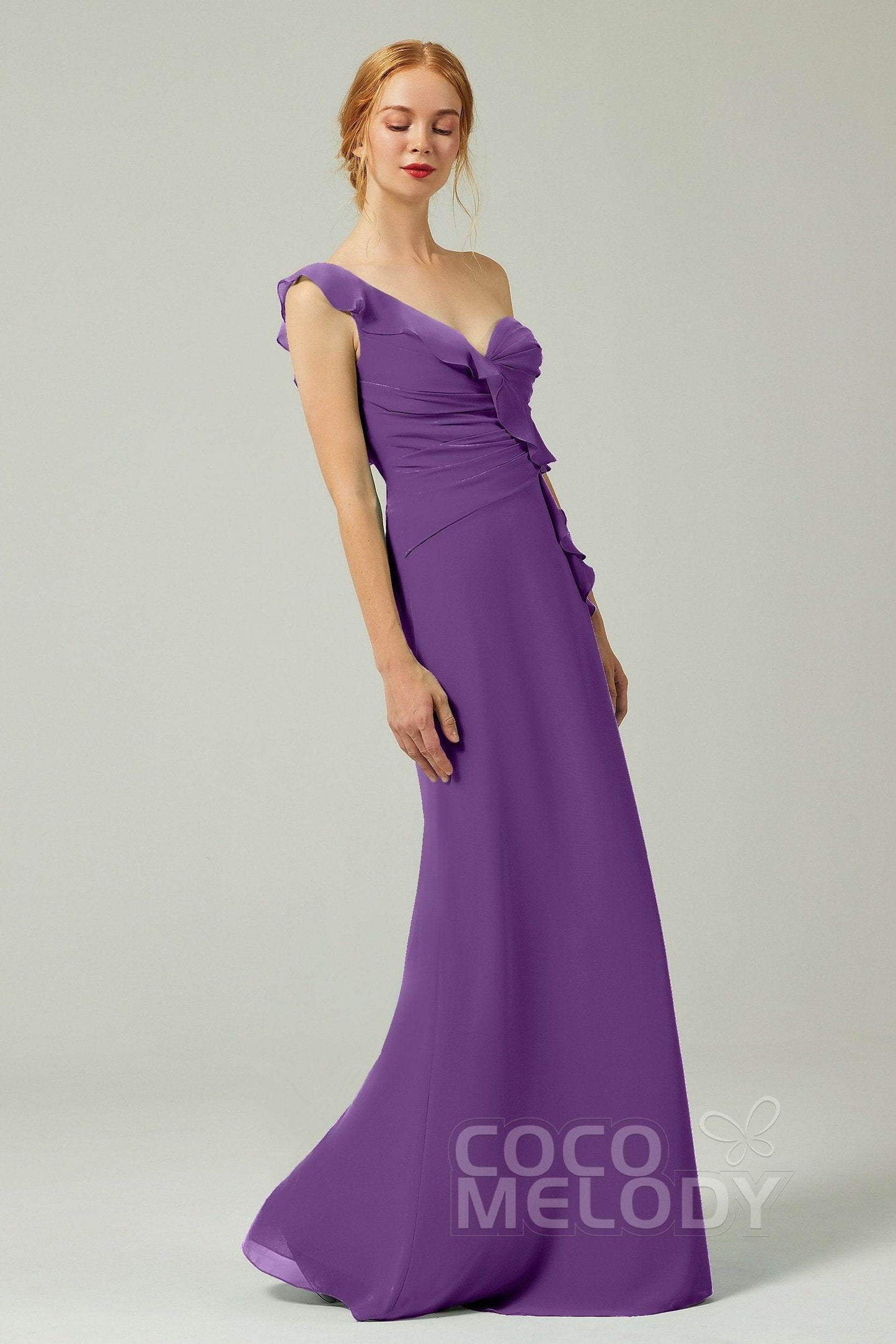 Sheath-Column Floor Length Chiffon Bridesmaid Dress CB0324 - COCOMELODY