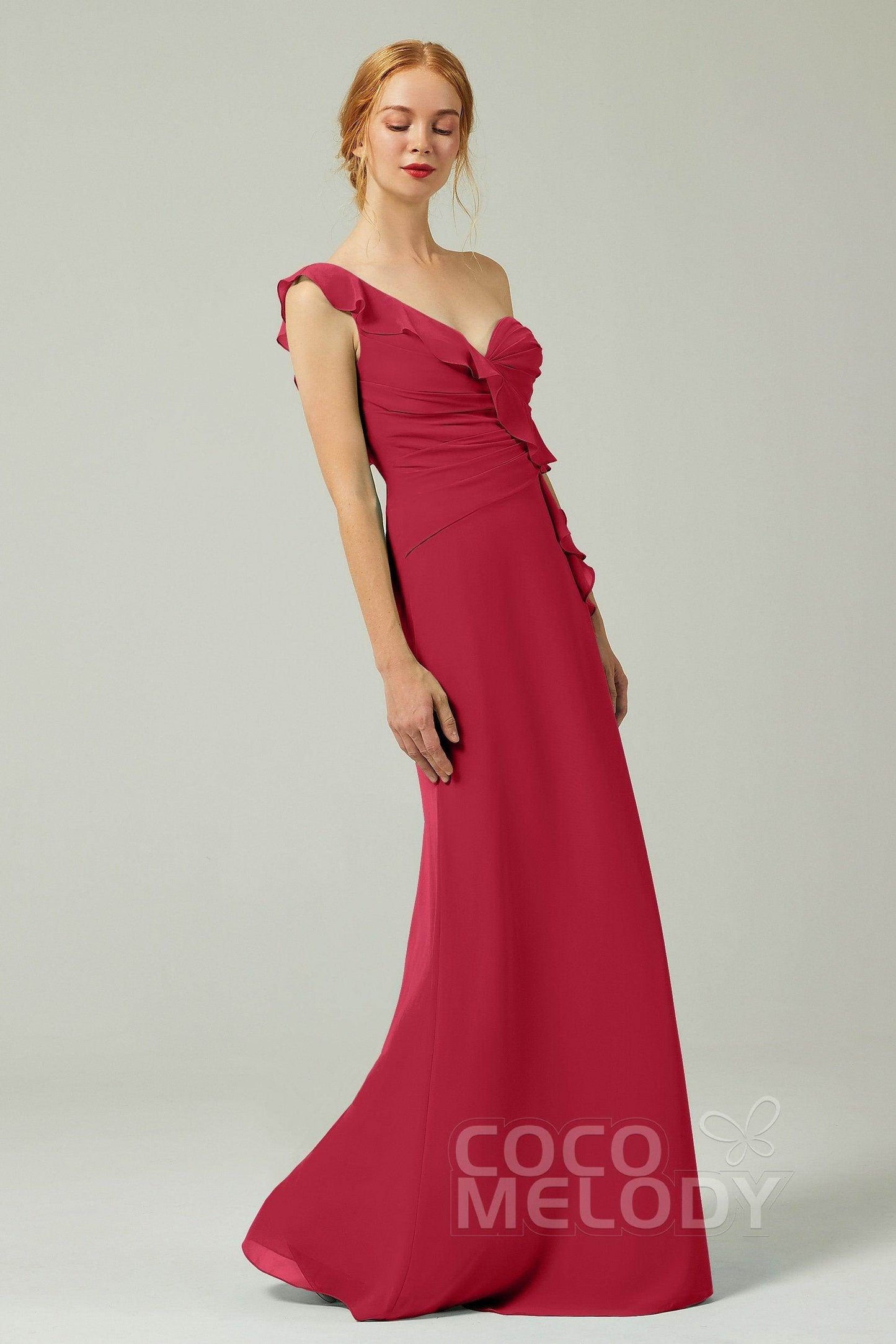 Sheath-Column Floor Length Chiffon Bridesmaid Dress CB0324 - COCOMELODY
