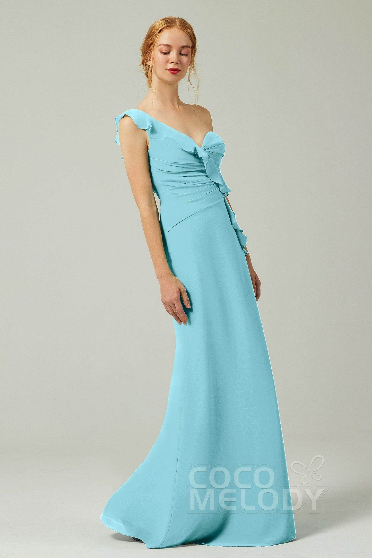 Sheath-Column Floor Length Chiffon Bridesmaid Dress CB0324 - COCOMELODY