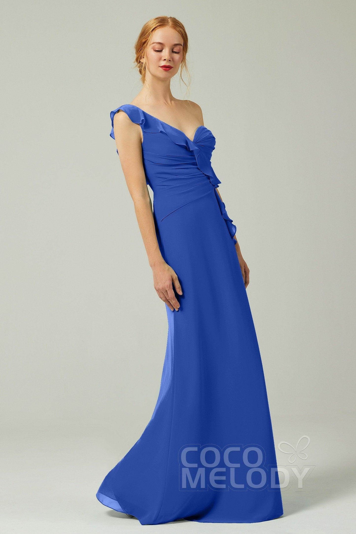 Sheath-Column Floor Length Chiffon Bridesmaid Dress CB0324 - COCOMELODY