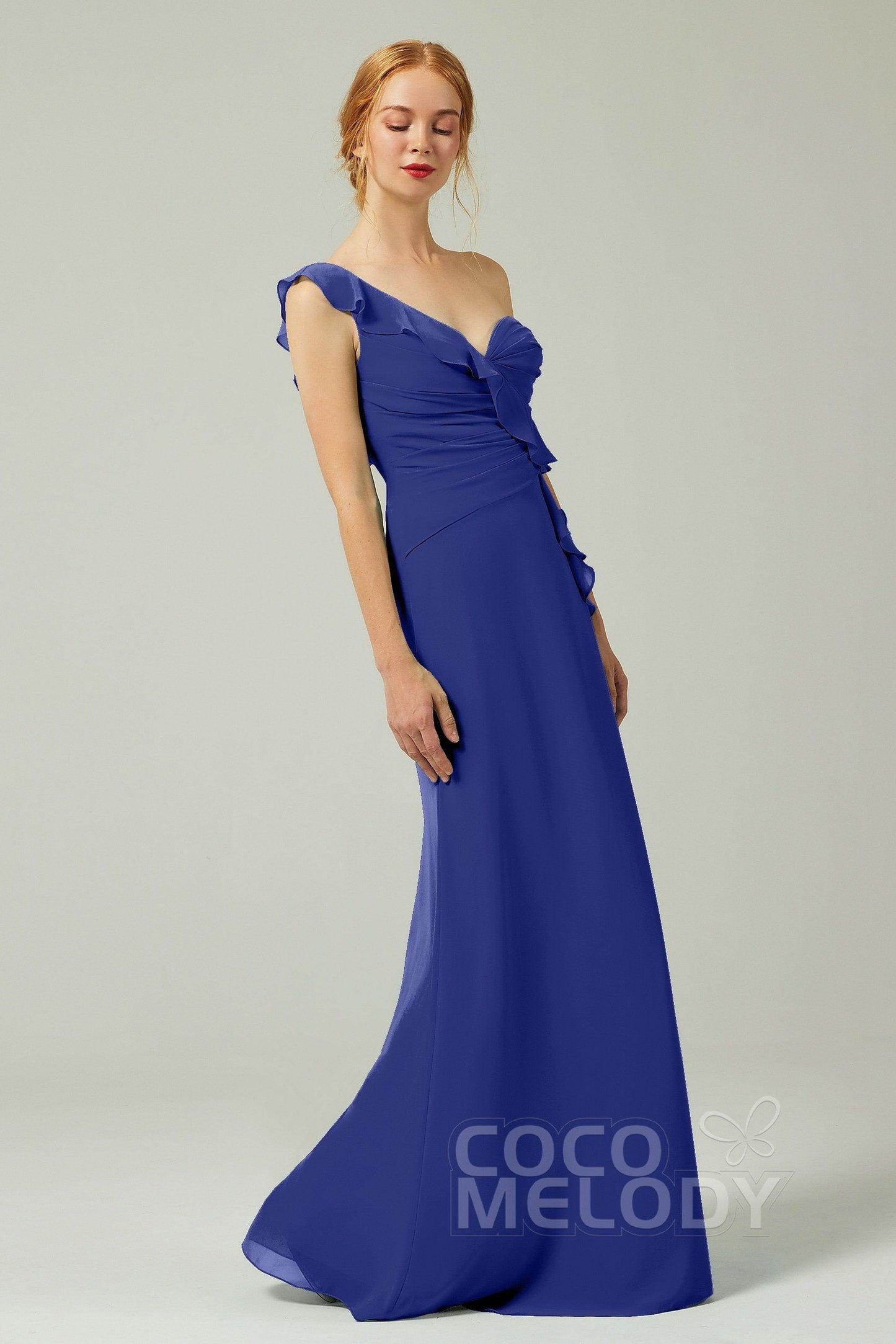 Sheath-Column Floor Length Chiffon Bridesmaid Dress CB0324 - COCOMELODY
