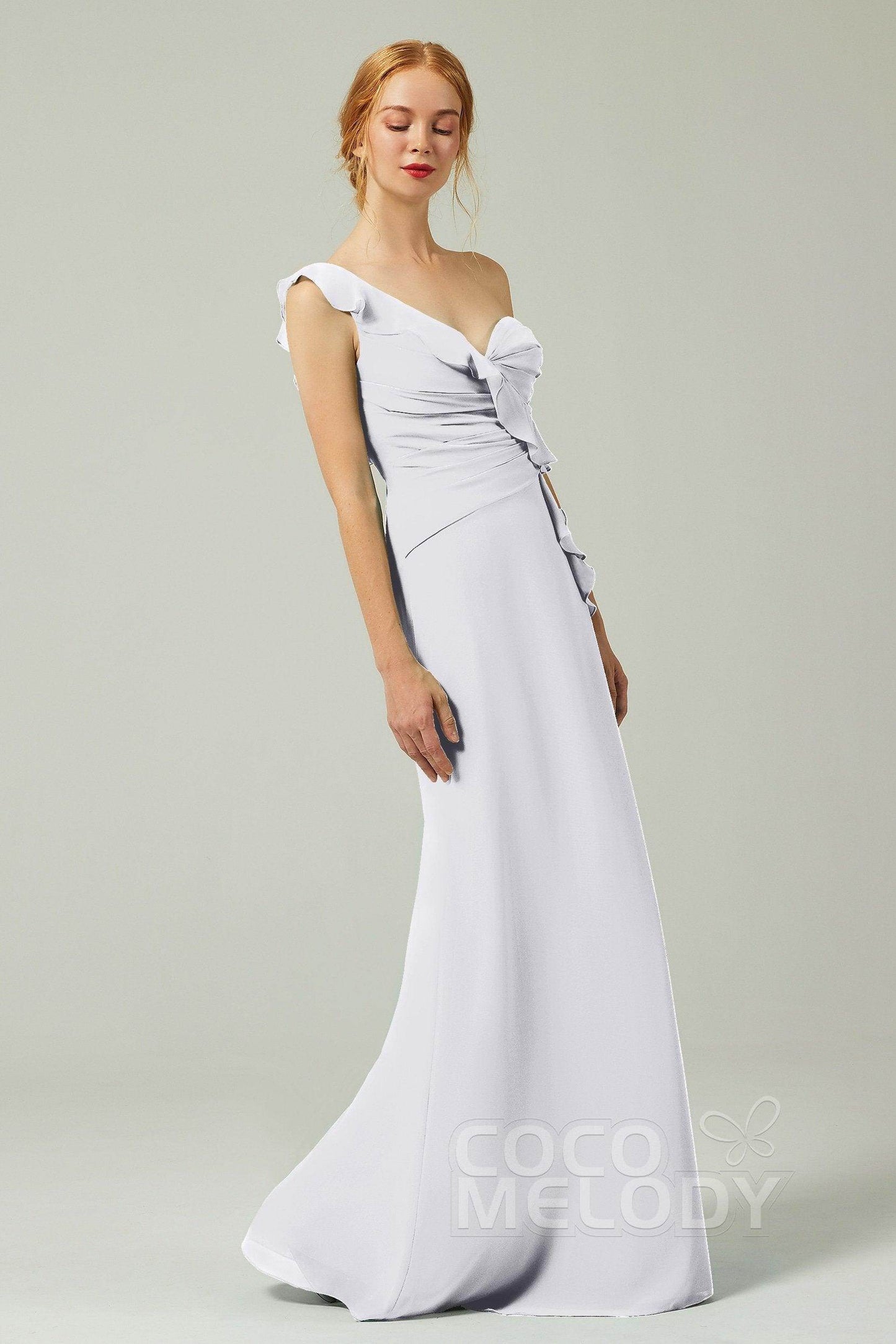 Sheath-Column Floor Length Chiffon Bridesmaid Dress CB0324 - COCOMELODY