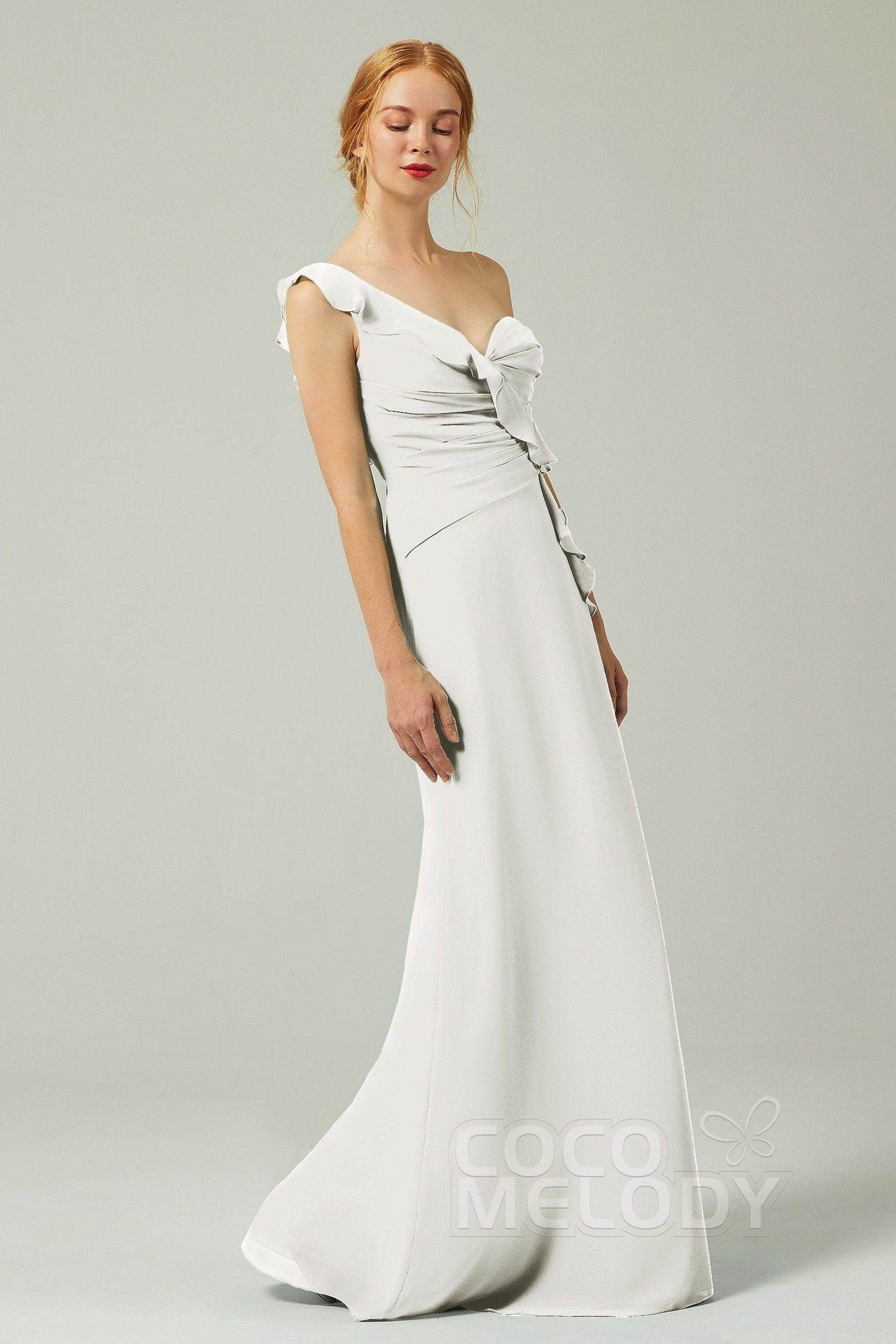 Sheath-Column Floor Length Chiffon Bridesmaid Dress CB0324 - COCOMELODY