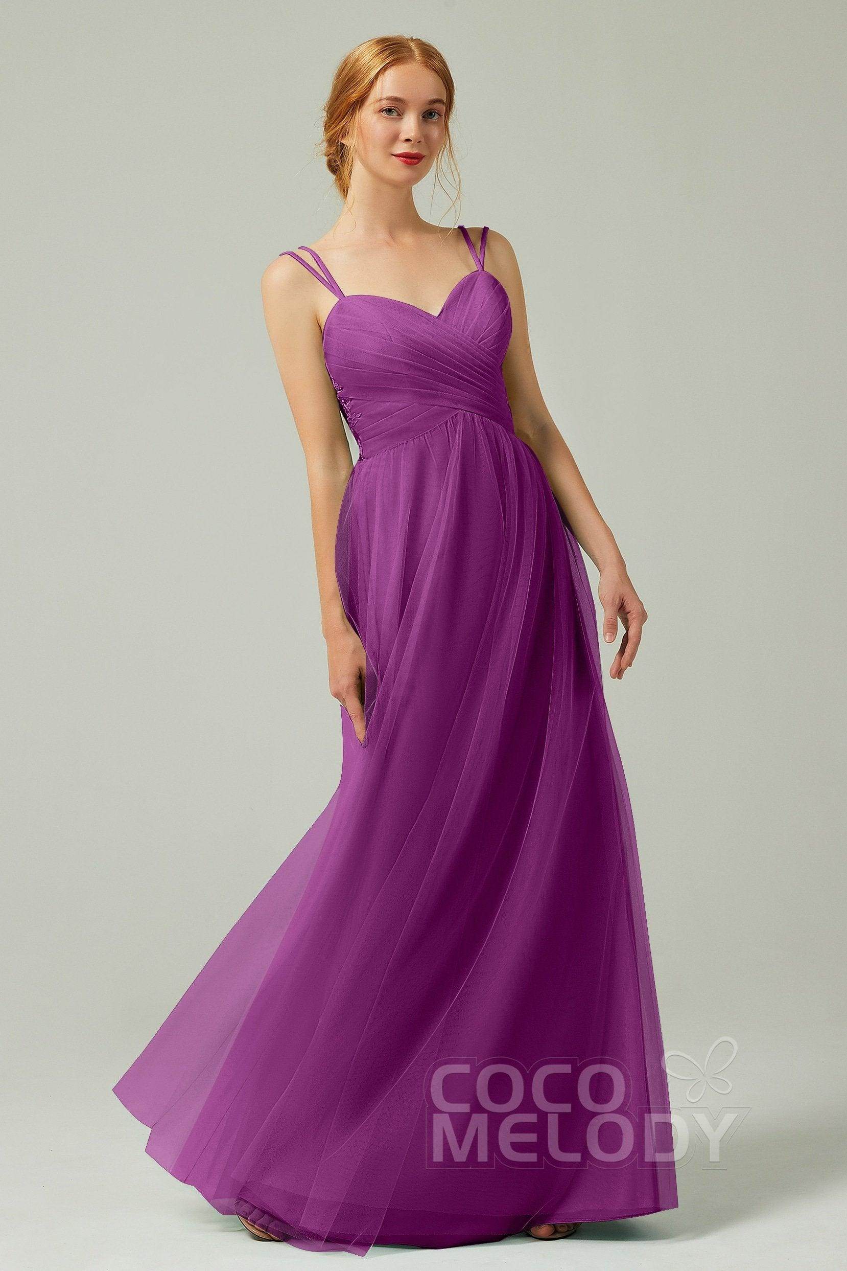 A-Line Floor Length Tulle Bridesmaid Dress CB0325 - COCOMELODY