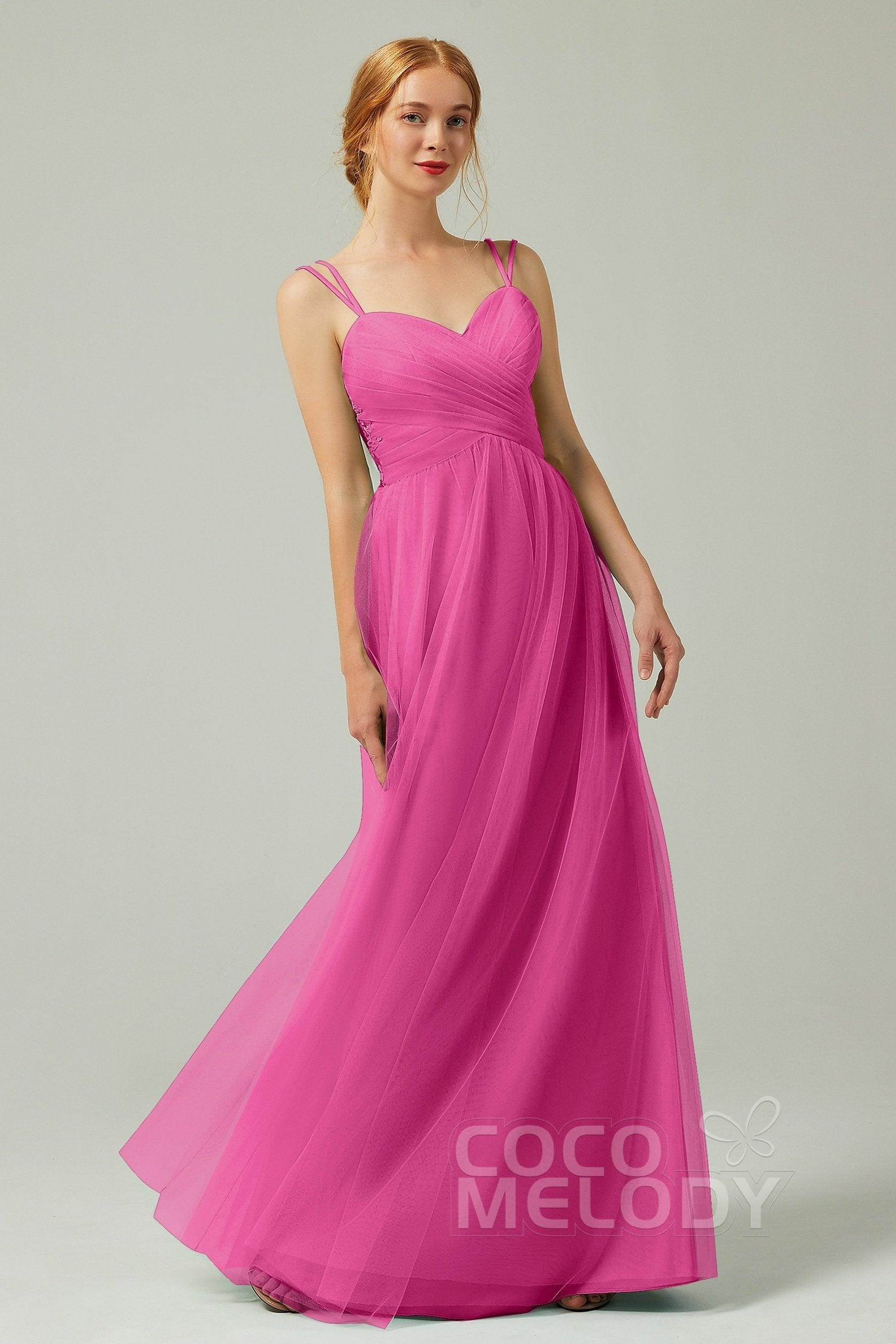 A-Line Floor Length Tulle Bridesmaid Dress CB0325 - COCOMELODY