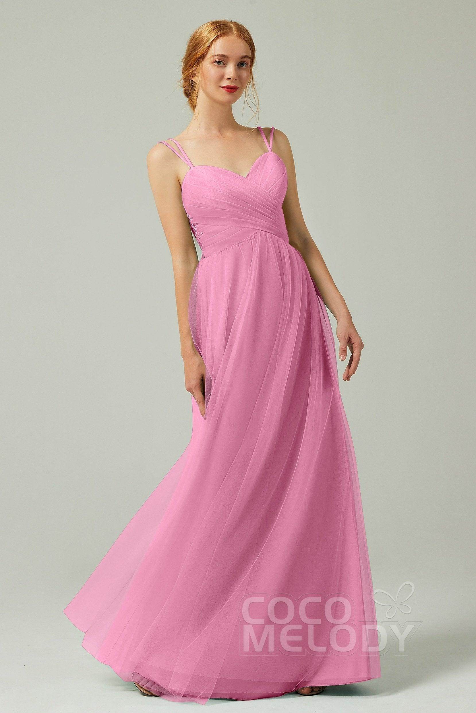 A-Line Floor Length Tulle Bridesmaid Dress CB0325 - COCOMELODY