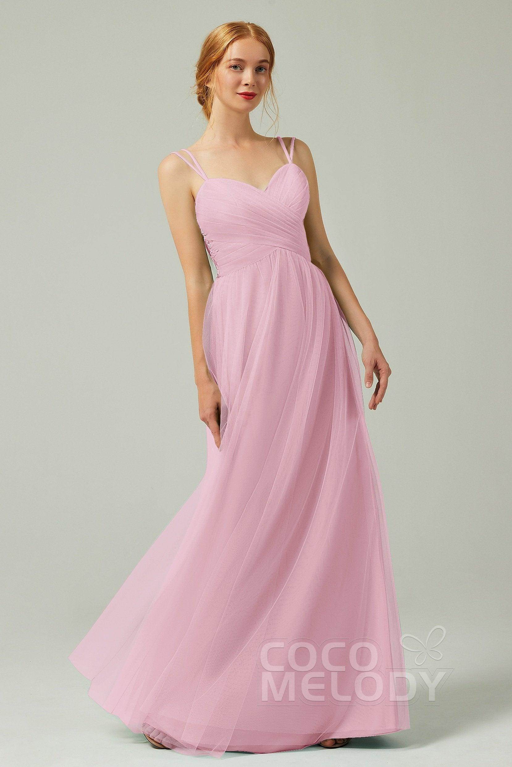 A-Line Floor Length Tulle Bridesmaid Dress CB0325 - COCOMELODY