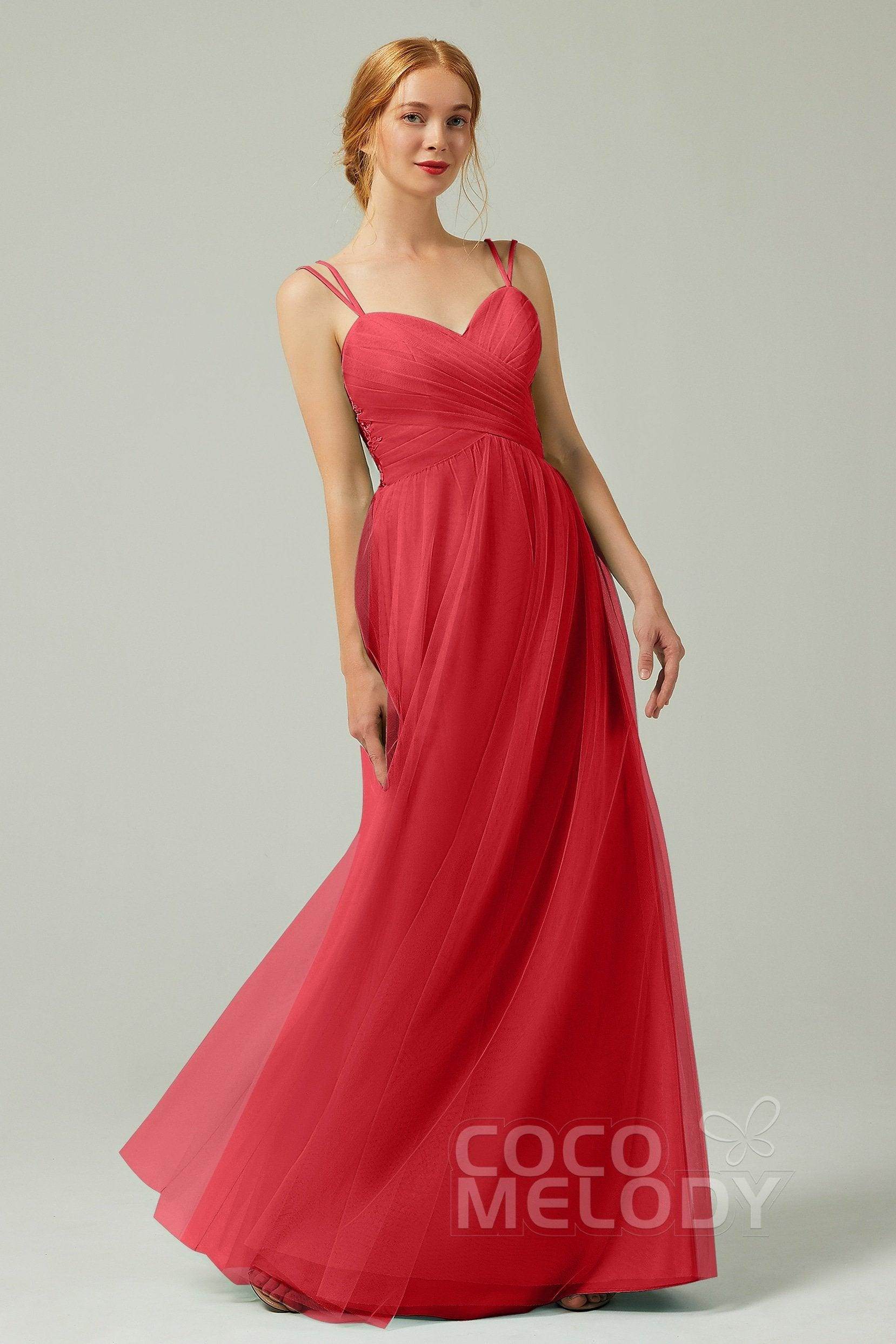 A-Line Floor Length Tulle Bridesmaid Dress CB0325 - COCOMELODY