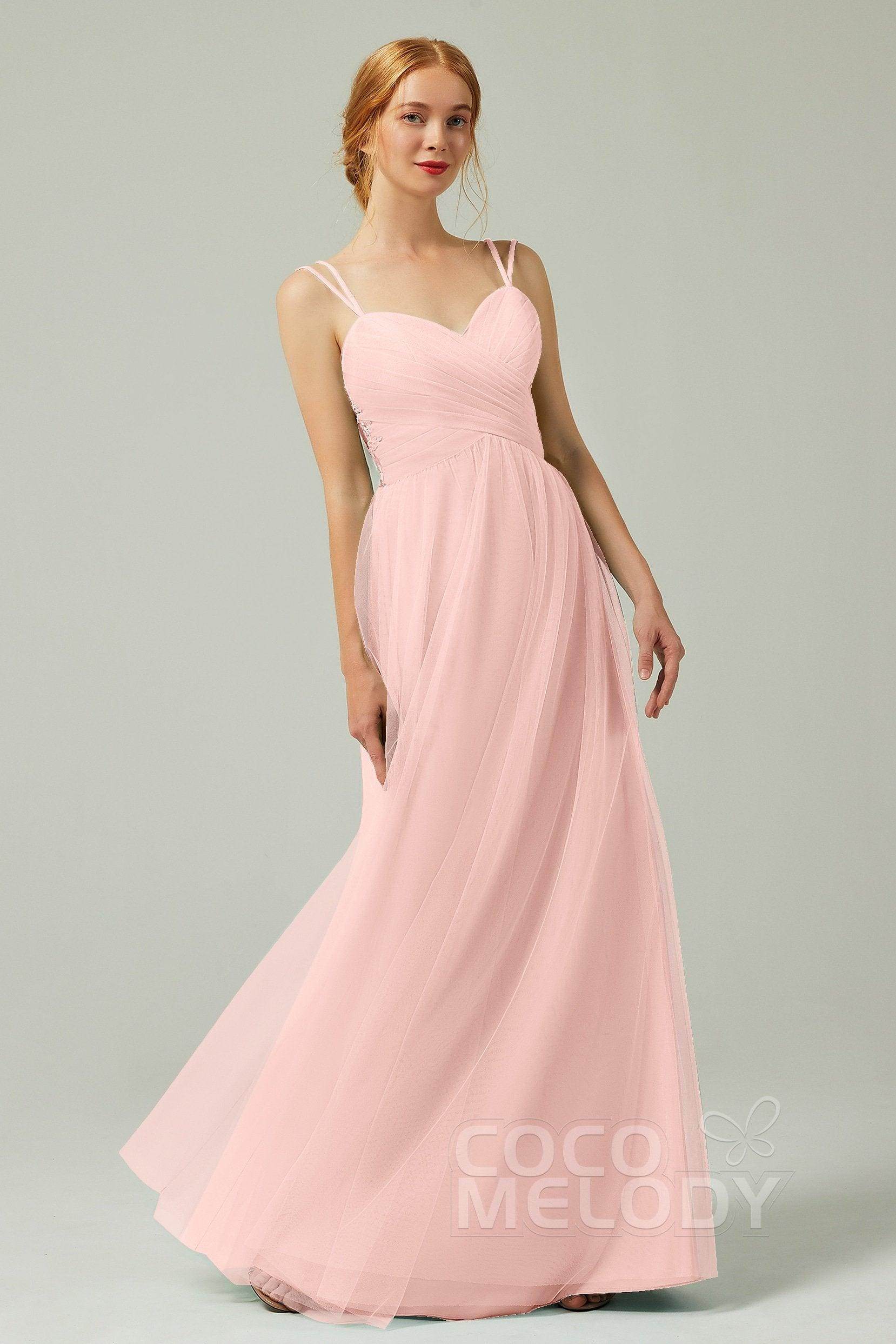 A-Line Floor Length Tulle Bridesmaid Dress CB0325 - COCOMELODY