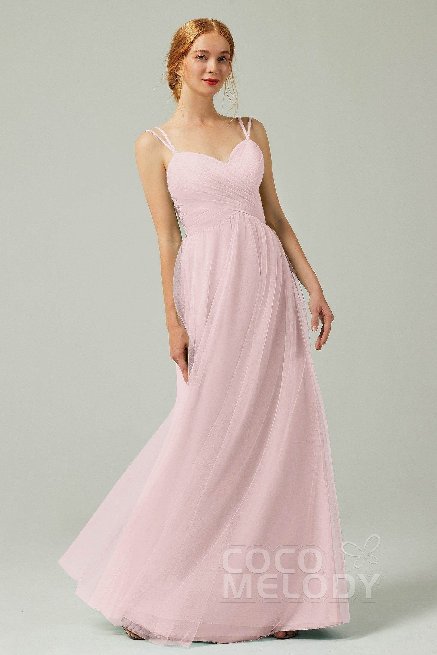 A-Line Floor Length Tulle Bridesmaid Dress CB0325 - COCOMELODY