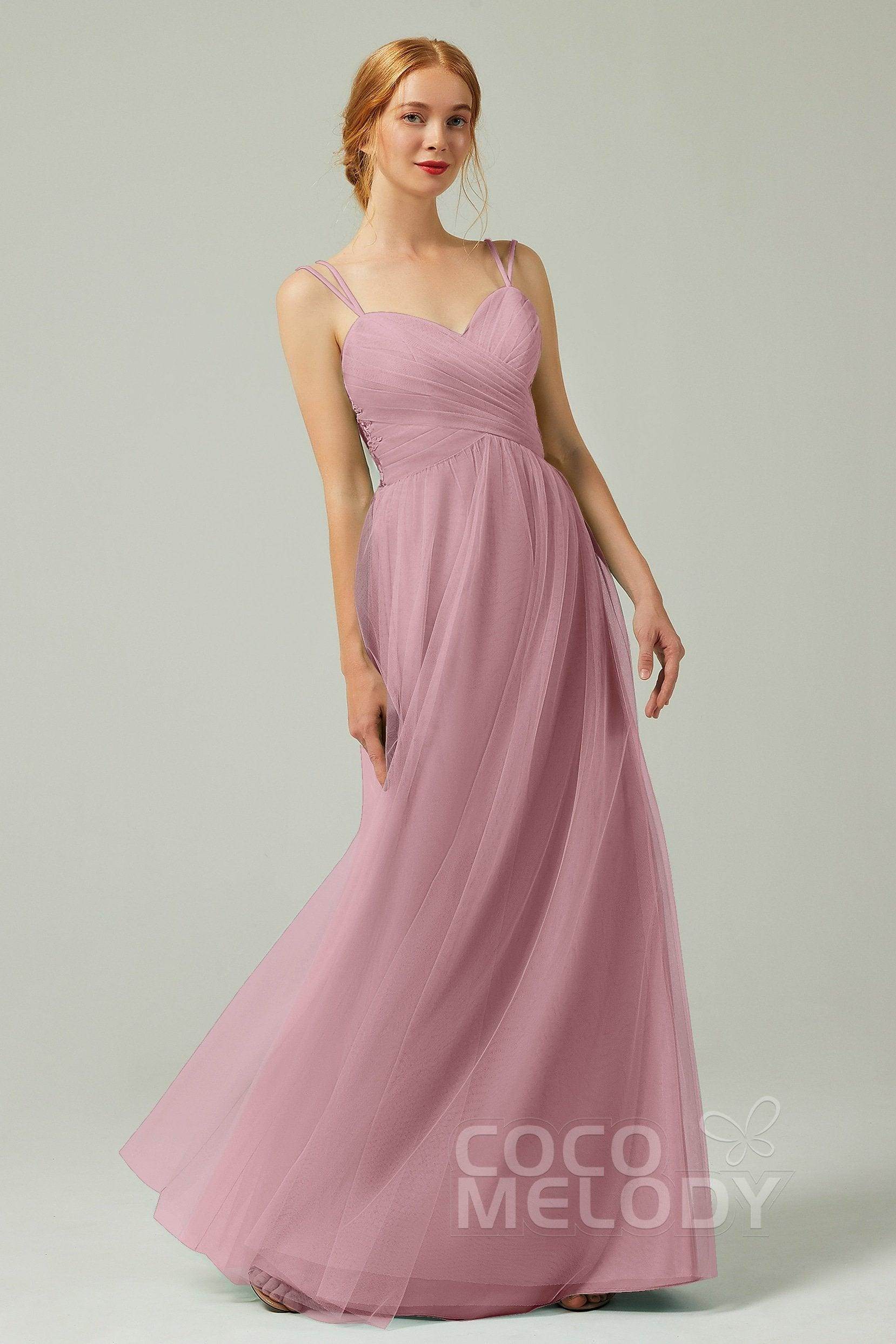 A-Line Floor Length Tulle Bridesmaid Dress CB0325 - COCOMELODY
