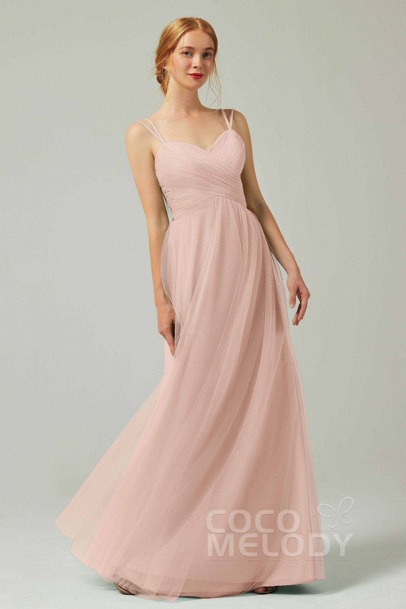 A-Line Floor Length Tulle Bridesmaid Dress CB0325 - COCOMELODY