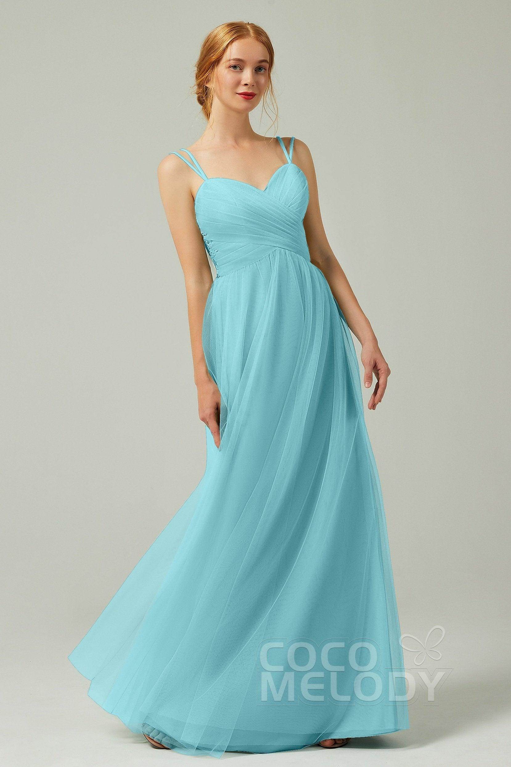 A-Line Floor Length Tulle Bridesmaid Dress CB0325 - COCOMELODY