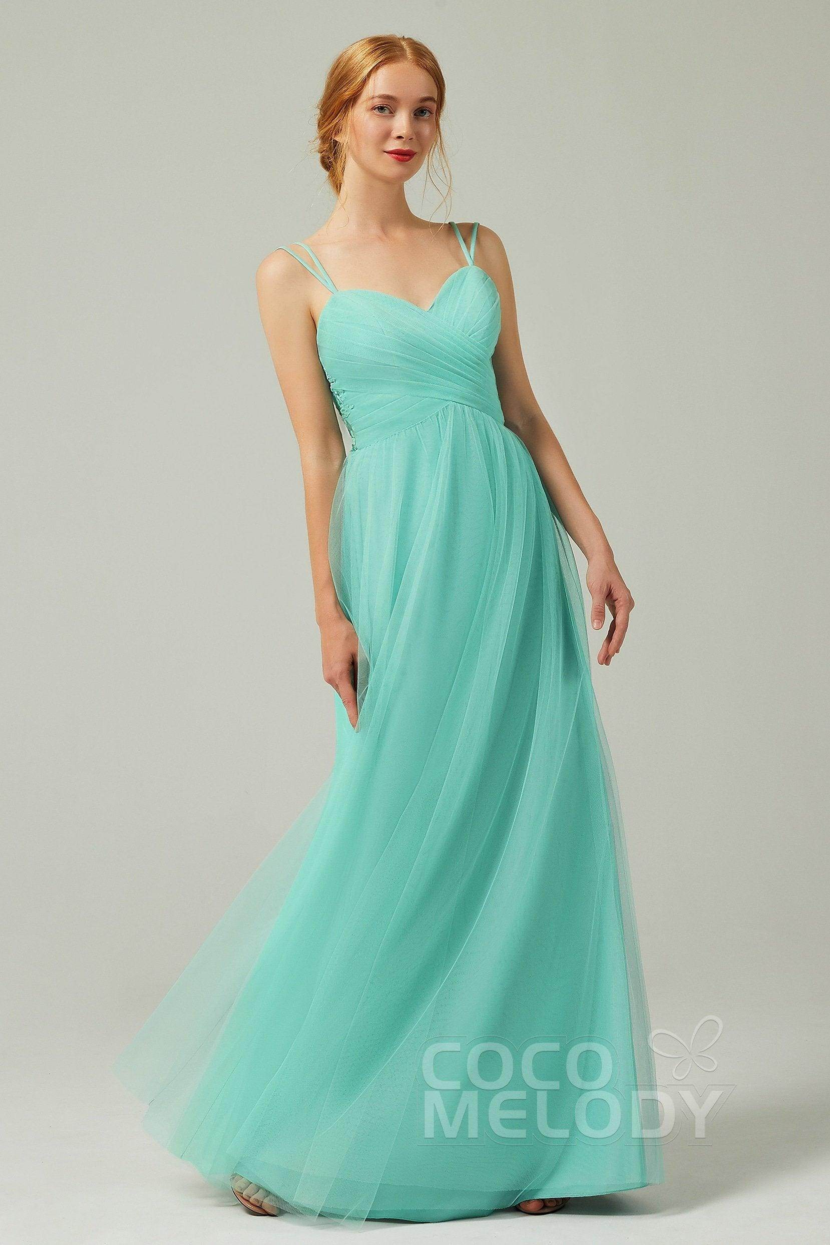 A-Line Floor Length Tulle Bridesmaid Dress CB0325 - COCOMELODY
