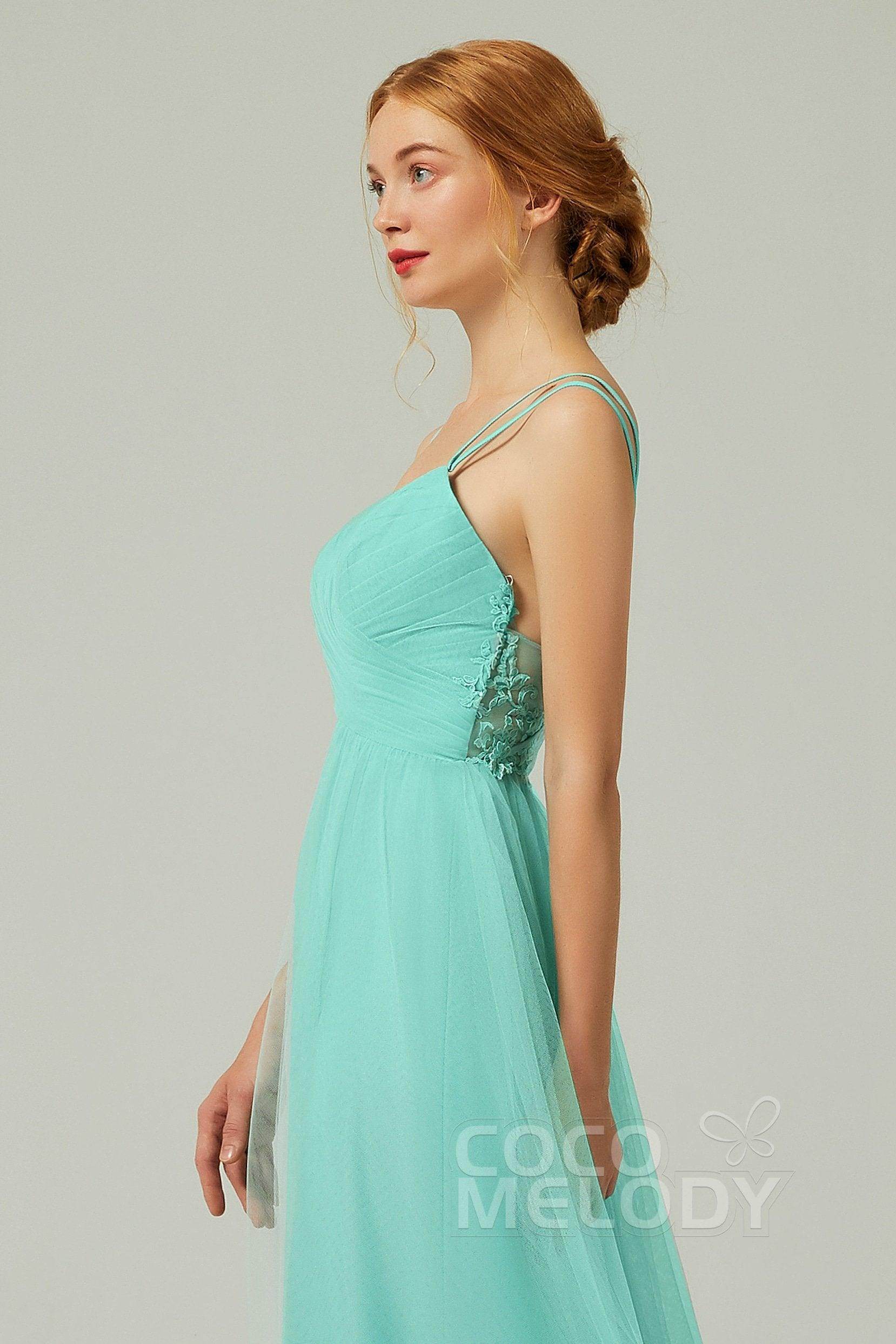 A-Line Floor Length Tulle Bridesmaid Dress CB0325 - COCOMELODY