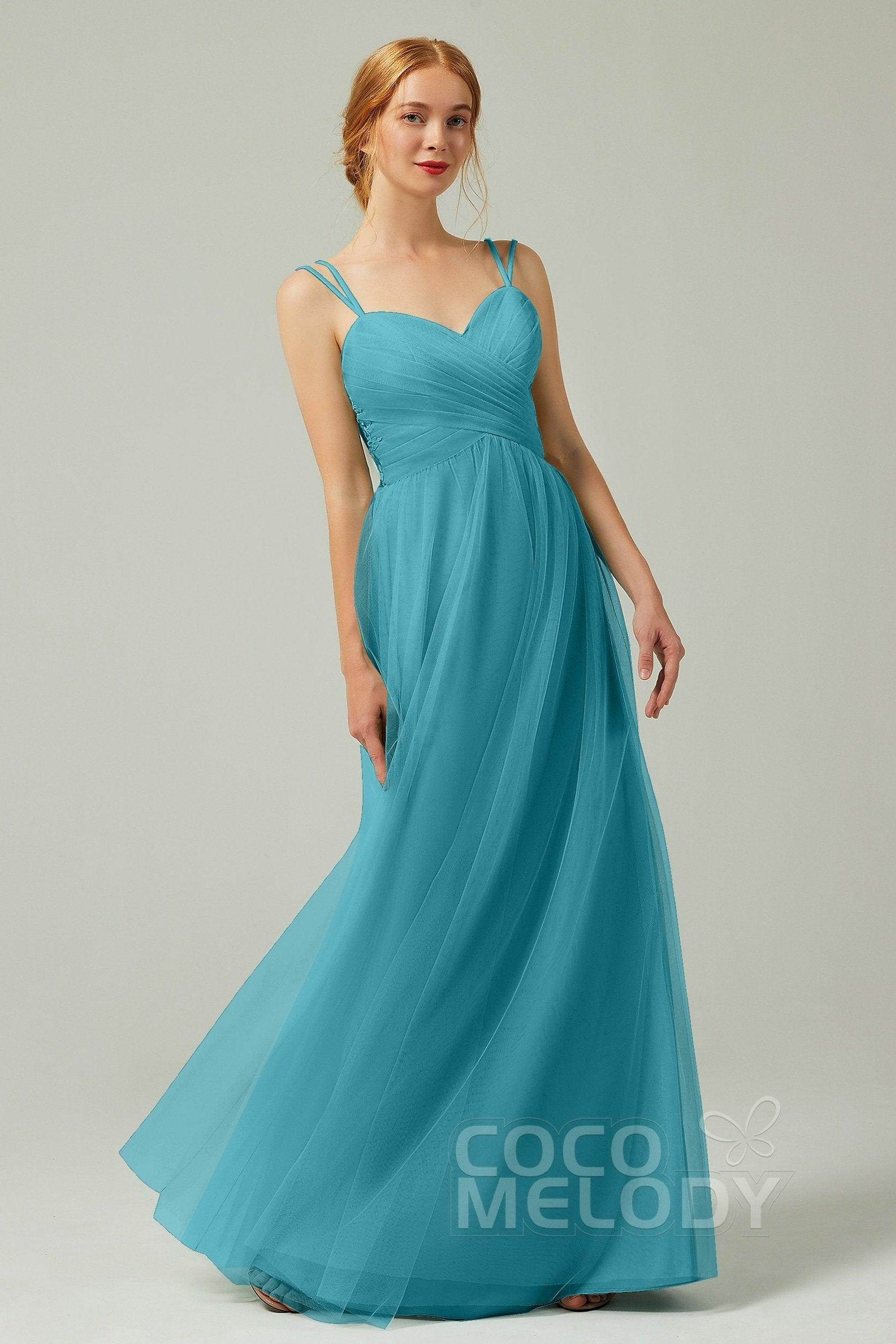 A-Line Floor Length Tulle Bridesmaid Dress CB0325 - COCOMELODY
