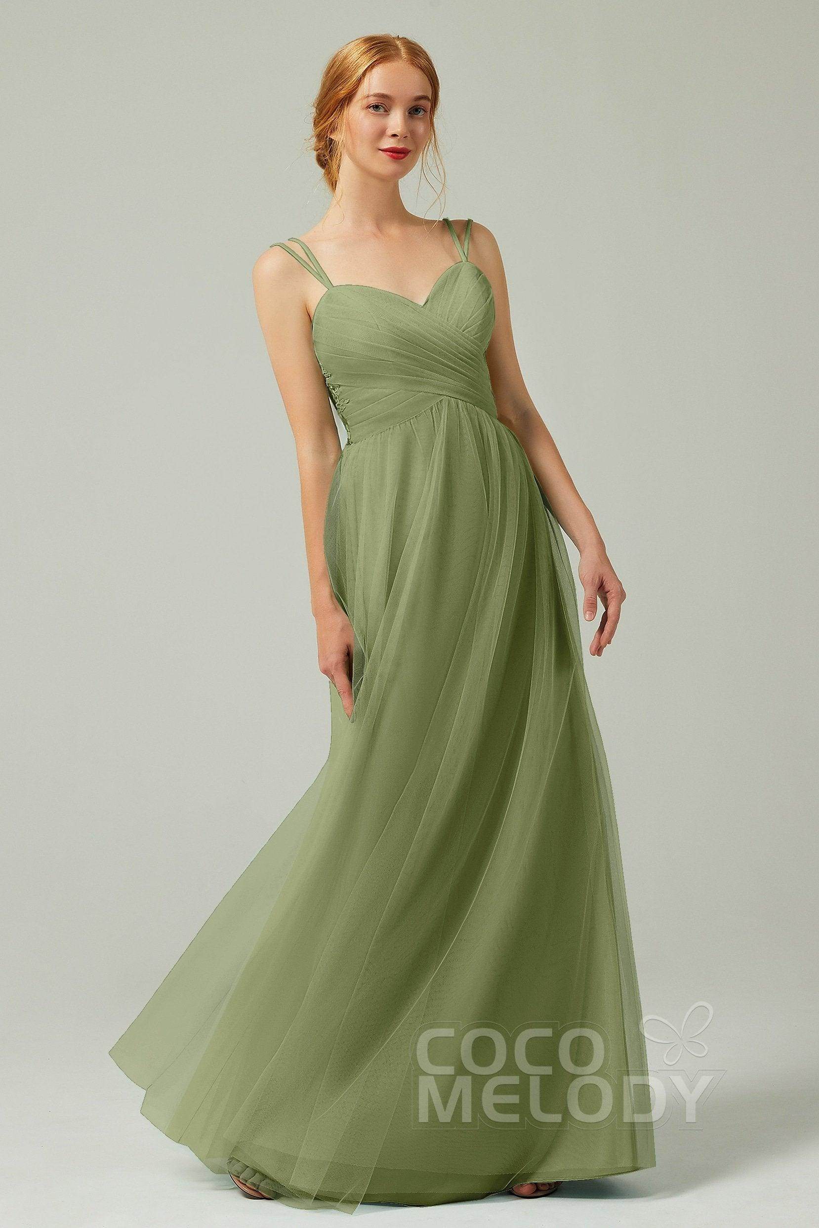 A-Line Floor Length Tulle Bridesmaid Dress CB0325 - COCOMELODY