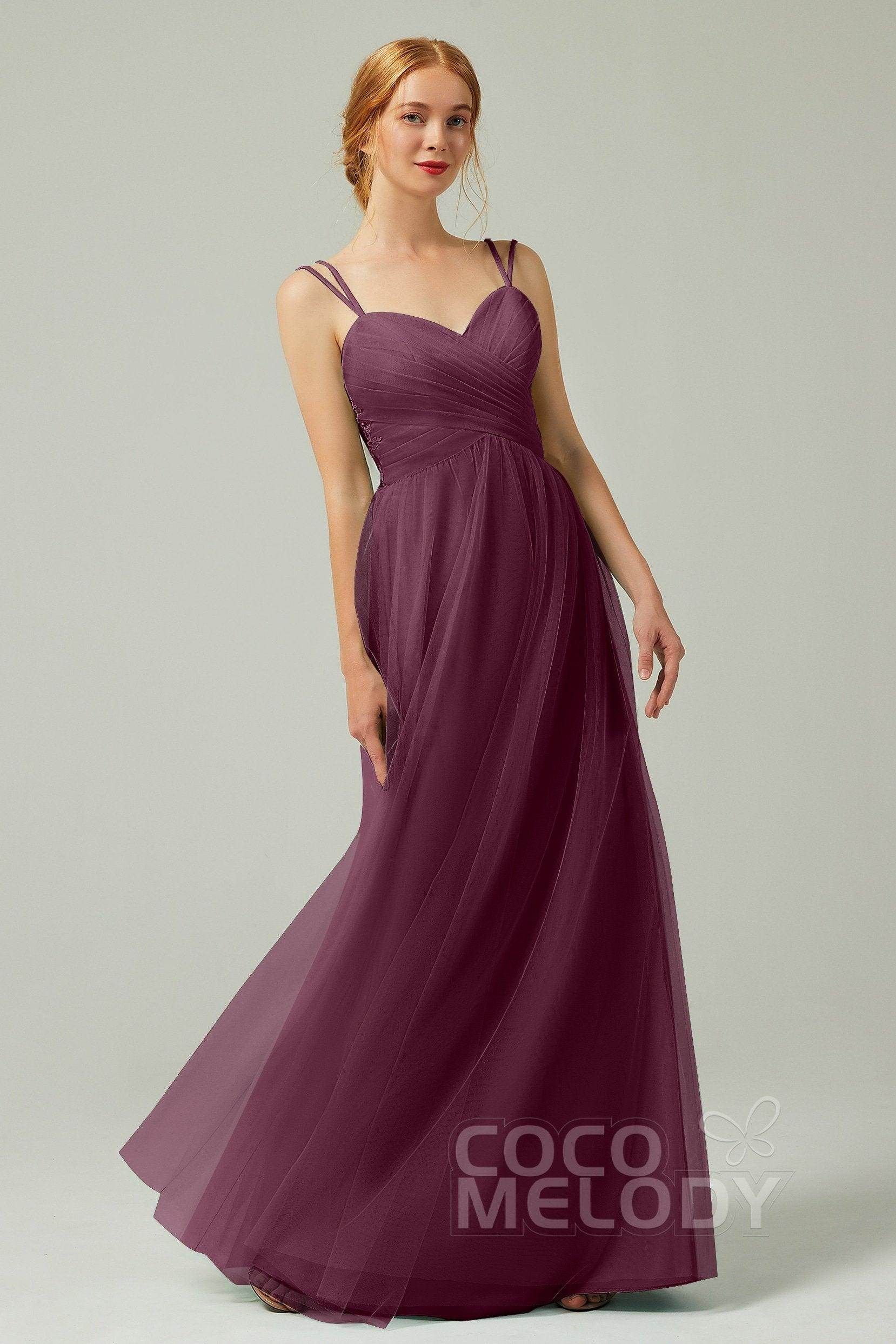 A-Line Floor Length Tulle Bridesmaid Dress CB0325 - COCOMELODY