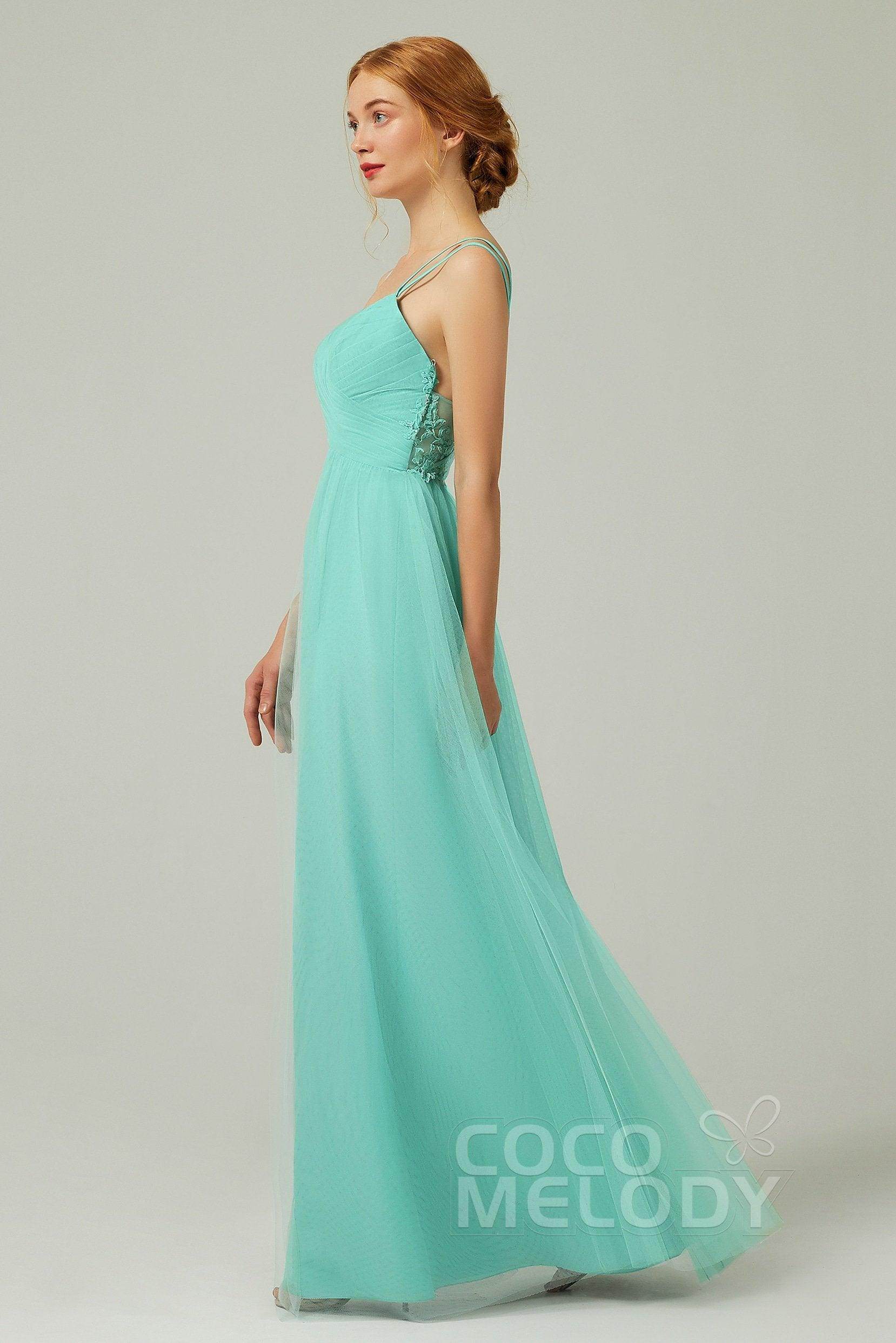 A-Line Floor Length Tulle Bridesmaid Dress CB0325 - COCOMELODY