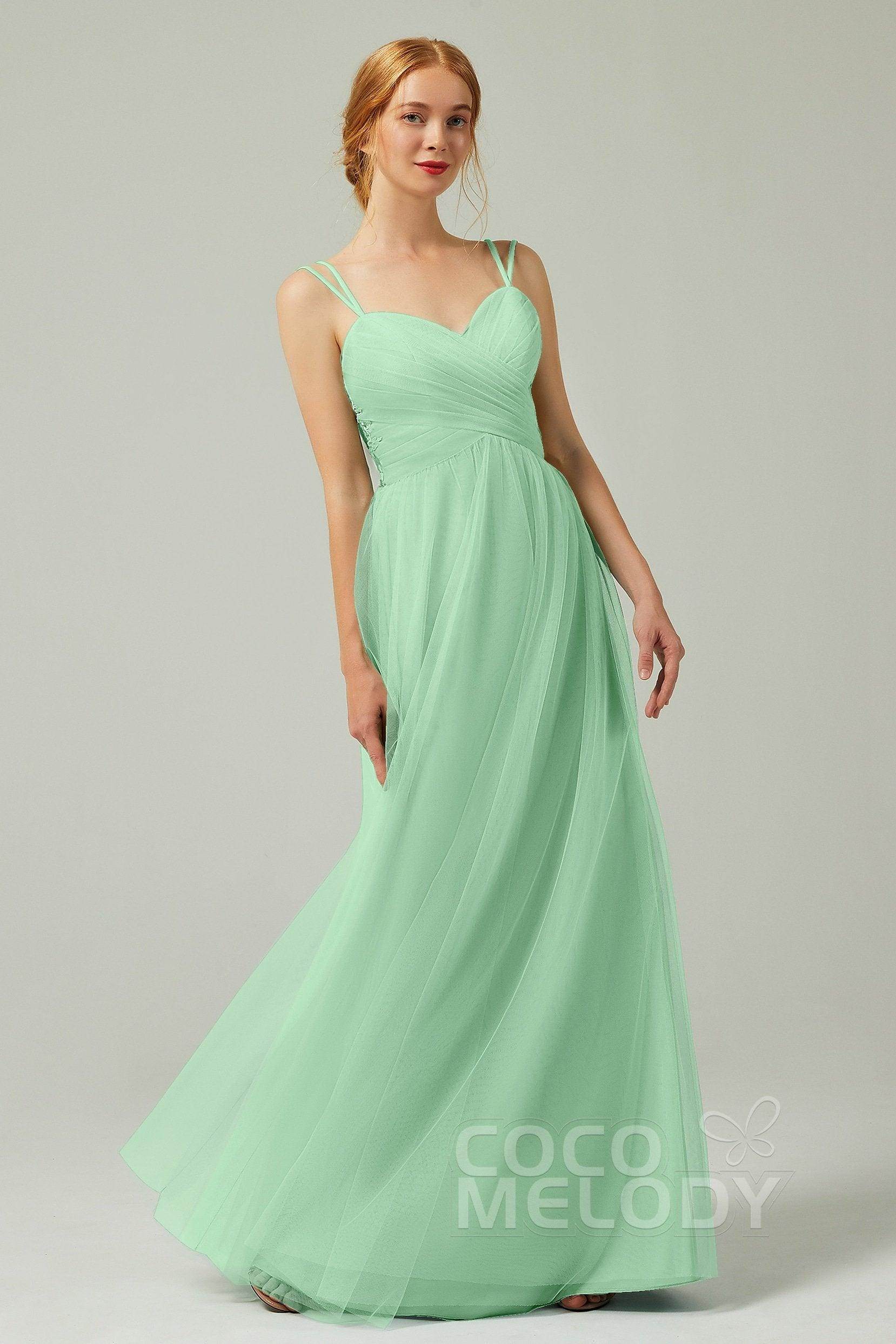 A-Line Floor Length Tulle Bridesmaid Dress CB0325 - COCOMELODY