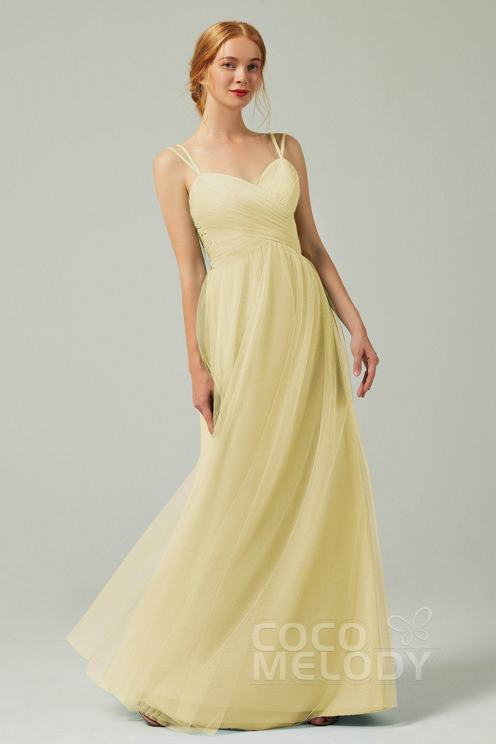 A-Line Floor Length Tulle Bridesmaid Dress CB0325 - COCOMELODY