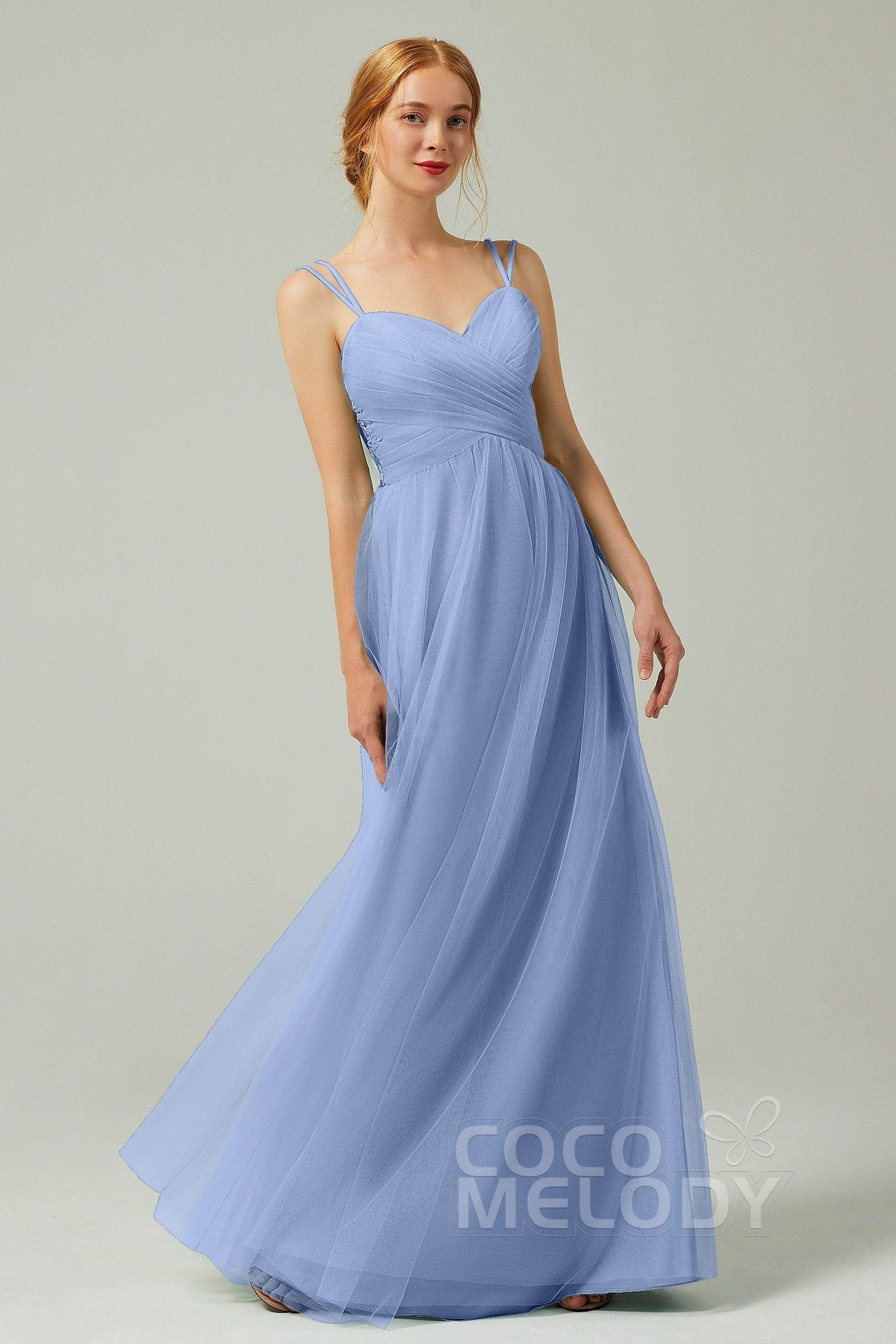 A-Line Floor Length Tulle Bridesmaid Dress CB0325 - COCOMELODY