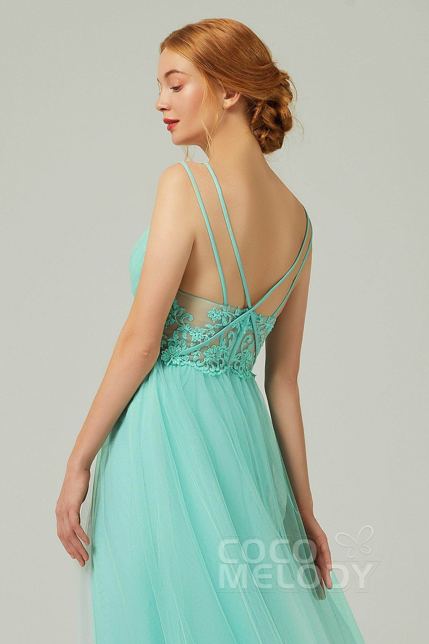 A-Line Floor Length Tulle Bridesmaid Dress CB0325 - COCOMELODY
