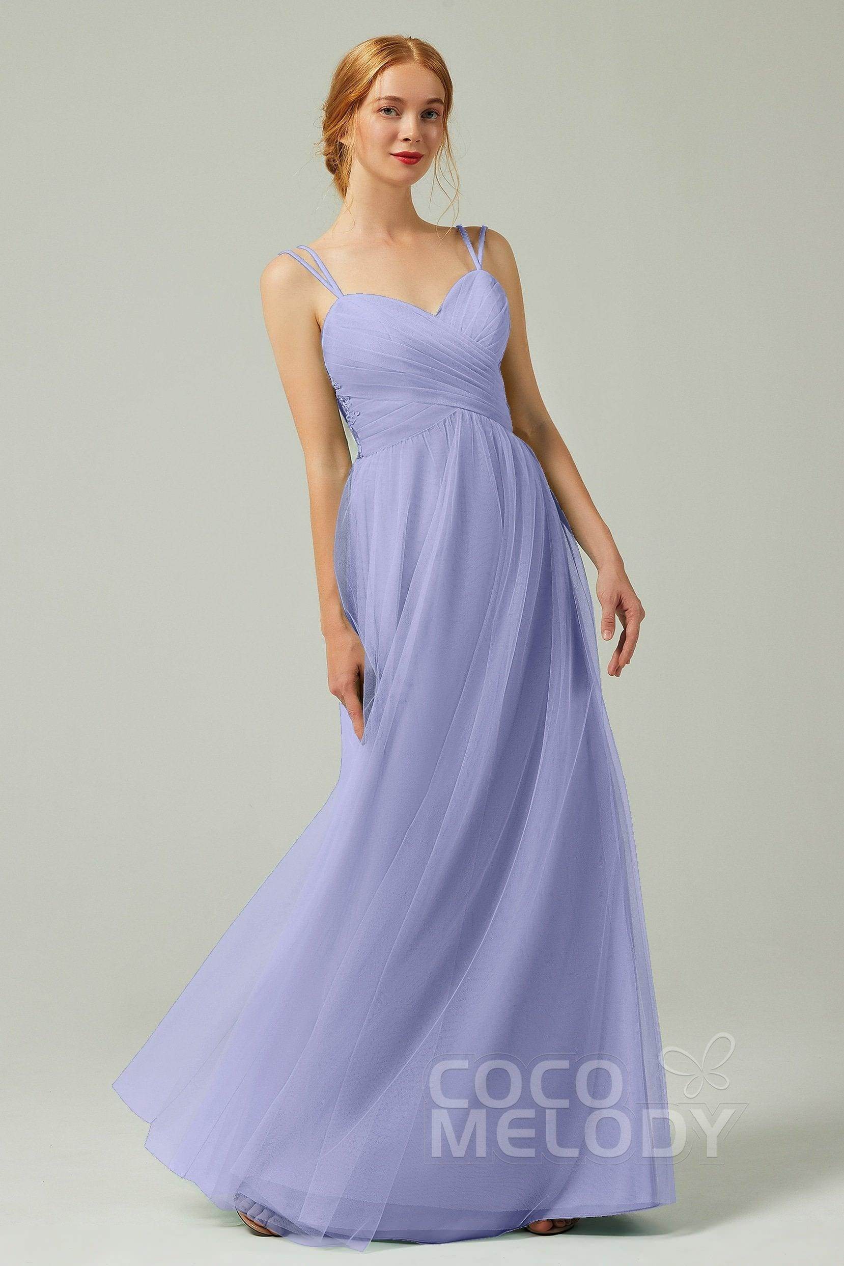 A-Line Floor Length Tulle Bridesmaid Dress CB0325 - COCOMELODY