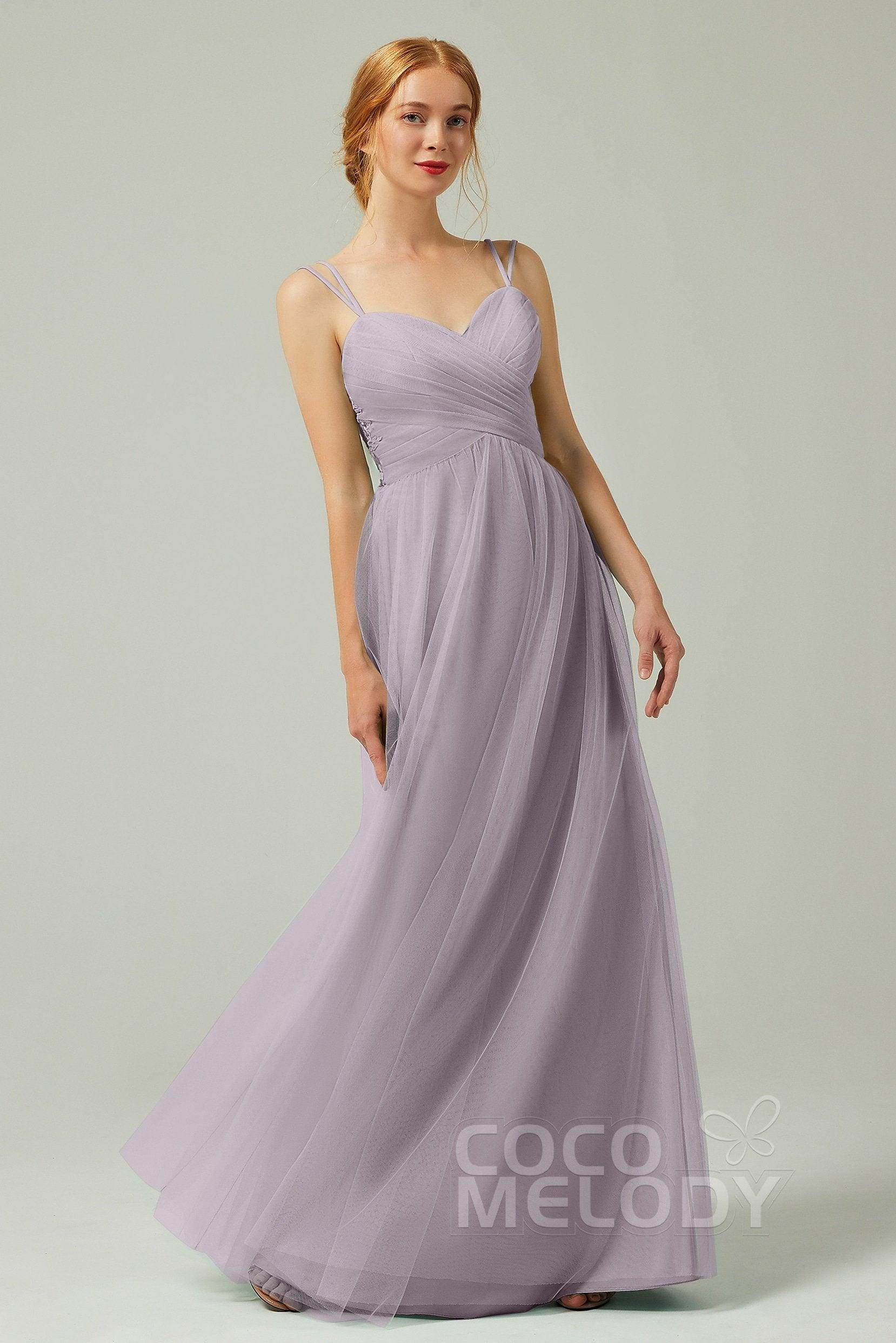 A-Line Floor Length Tulle Bridesmaid Dress CB0325 - COCOMELODY